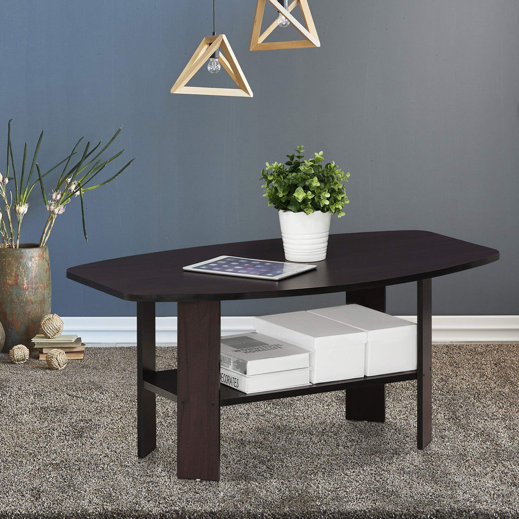 Furinno SIMPLE DESIGN Coffee Table, Small Coffee Table wih Open Shelf, Side Table, for Living Room, Home Office, Dark Walnut - image 3