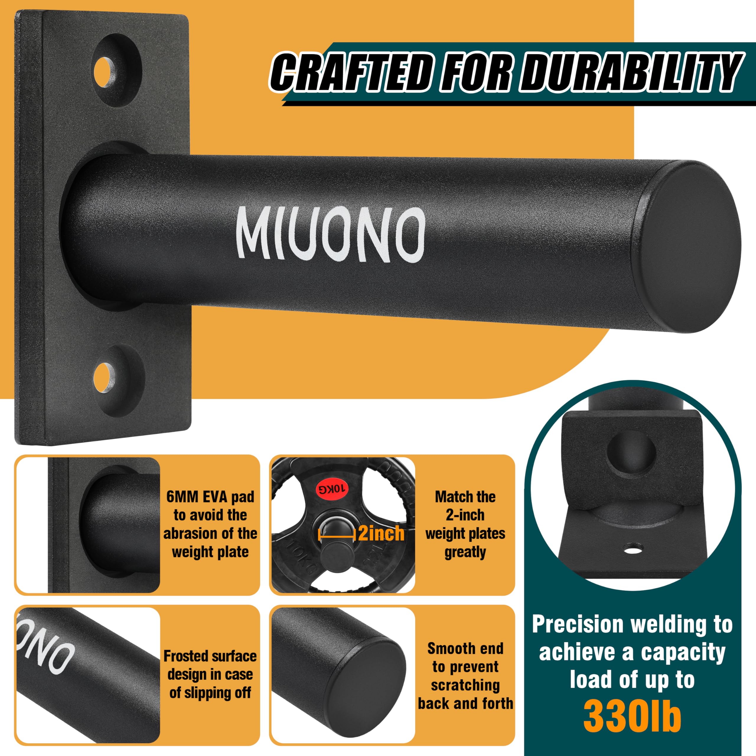 MIUONO Wall Mounted Weight Plate Holder for 2" Olympic Plates, 4 Pack
