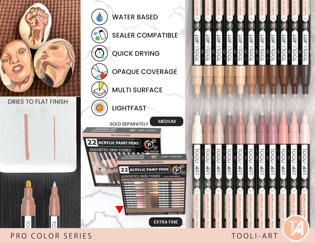 22 Skin Tone Acrylic Paint Pens | 0.7mm Extra Fine Tip Markers