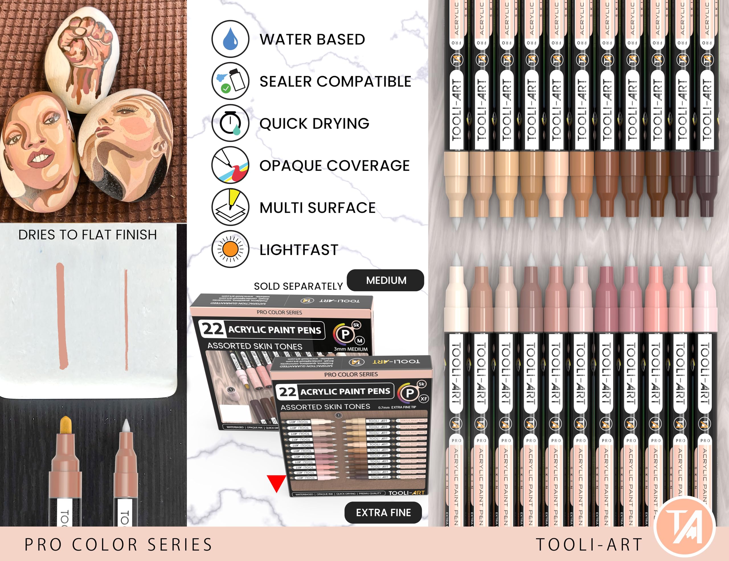 22 Skin Tone Acrylic Paint Pens | 0.7mm Extra Fine Tip Markers