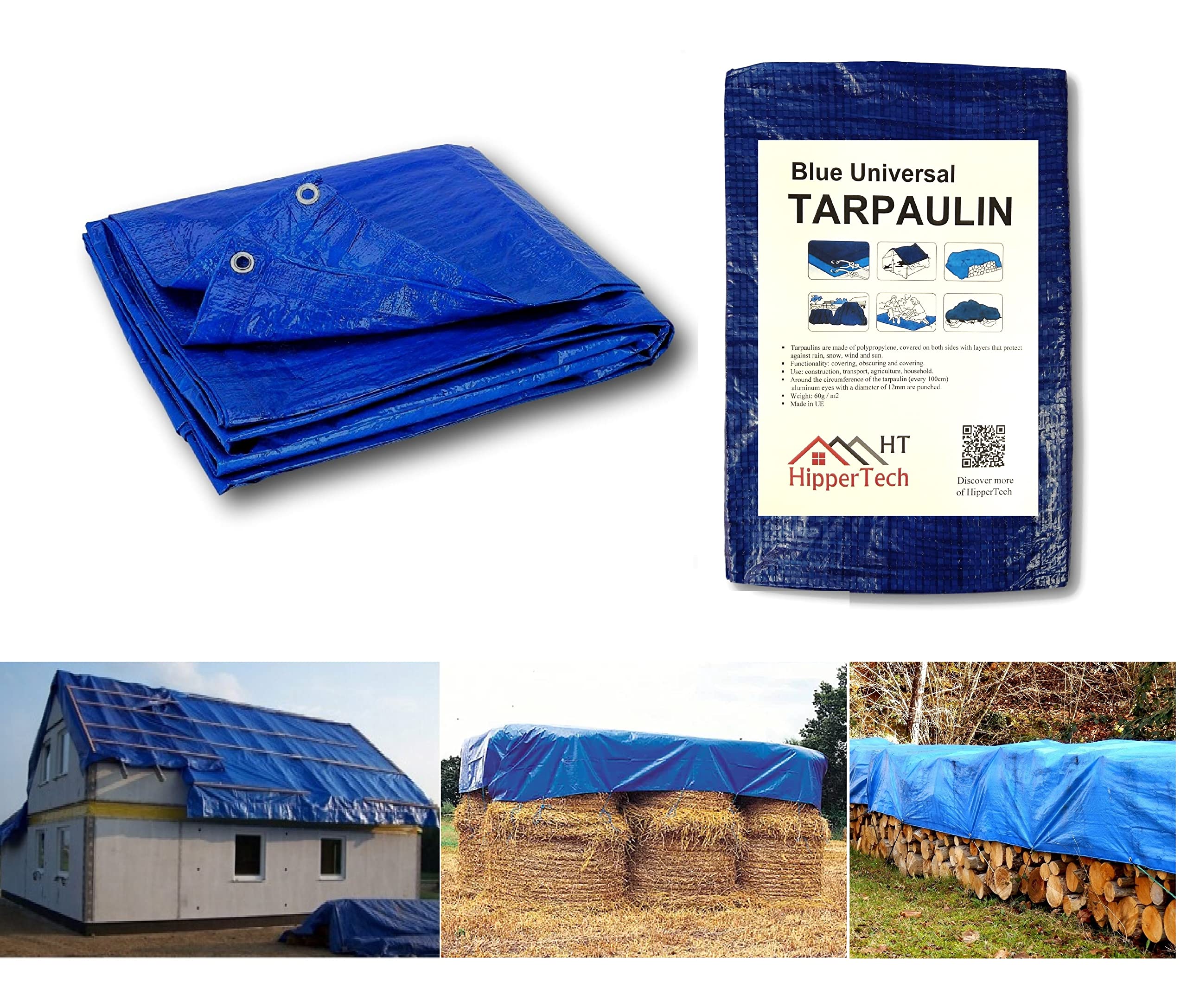 HipperTech Blue Waterproof Tarpaulin – 5m x 8m UV Protected Cover