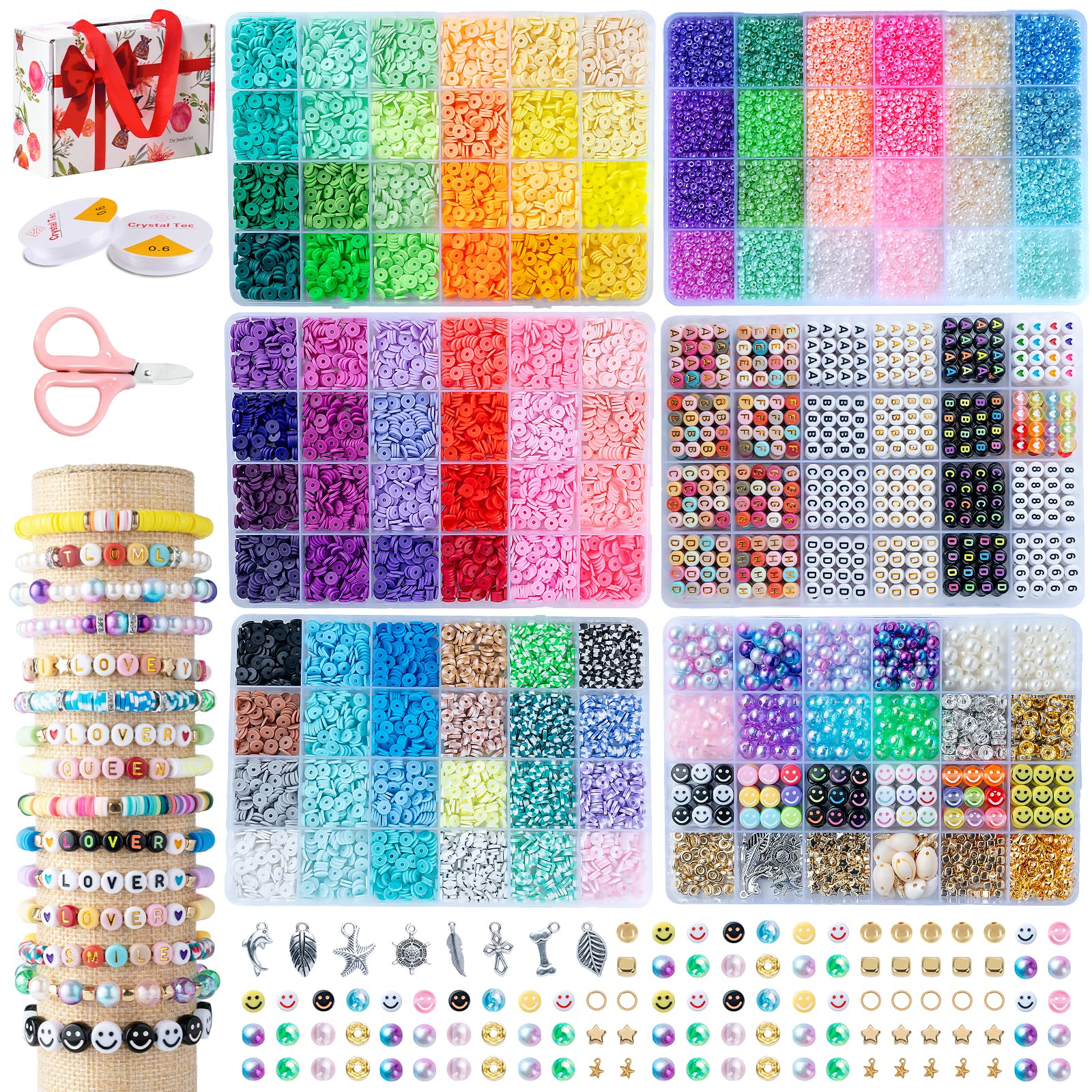 SJZWSD 16,000pcs Friendship Bracelet Making Kit - Clay & Seed Bead Set
