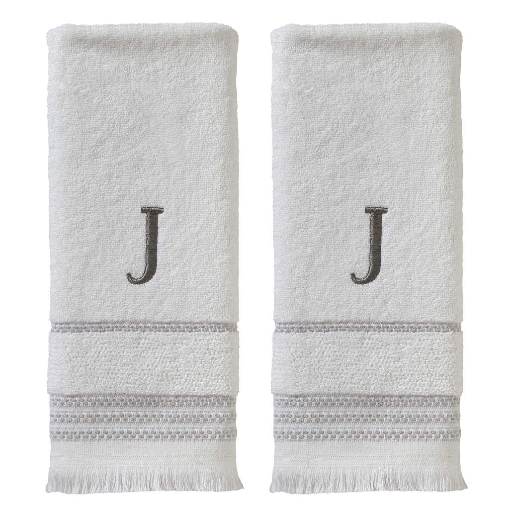 SKL Home Hand Towel Set, J, Cotton, White, 16x26