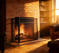 Kingson 3-Panel Fireplace Screen - Black Steel Spark Guard - 100x60cm