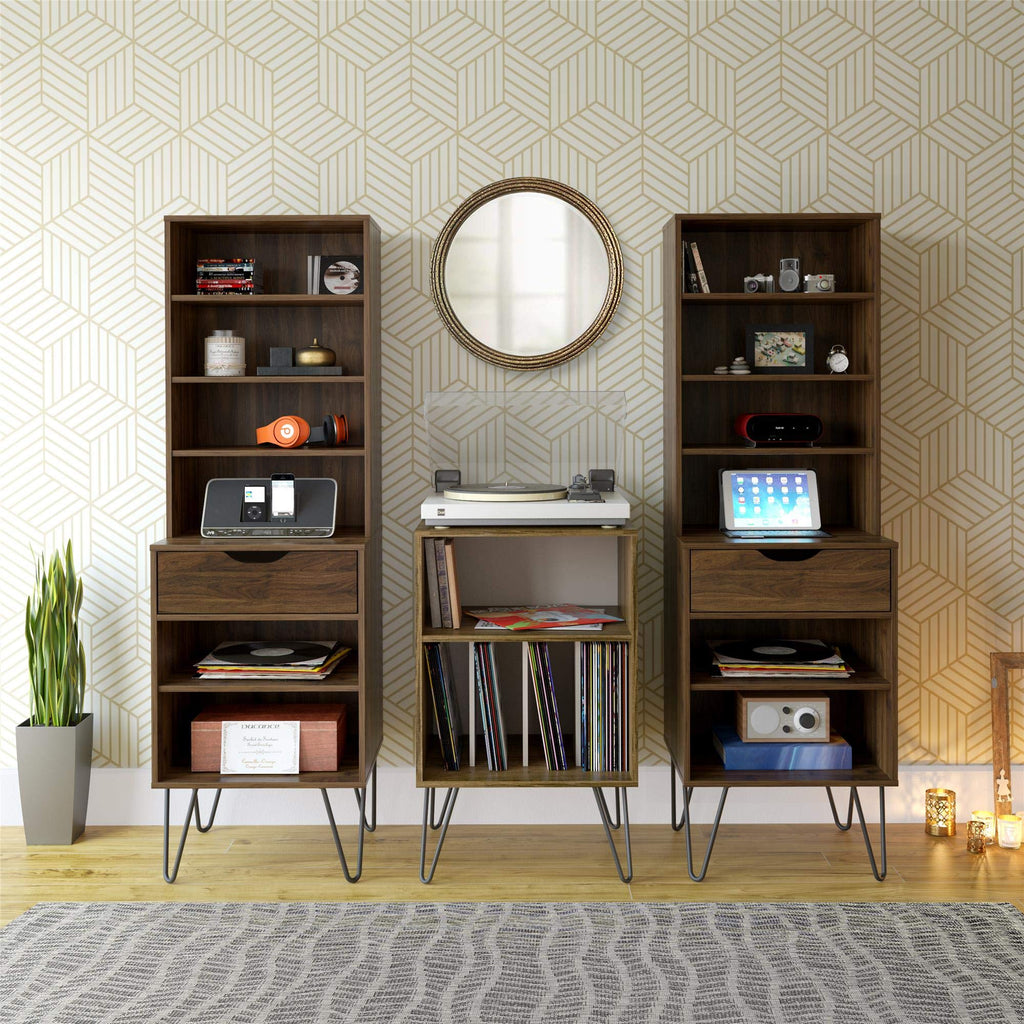 Ameriwood Harmony Turntable Stand, Wood Look Brown, 53 x 46 x 87cm W x D x H