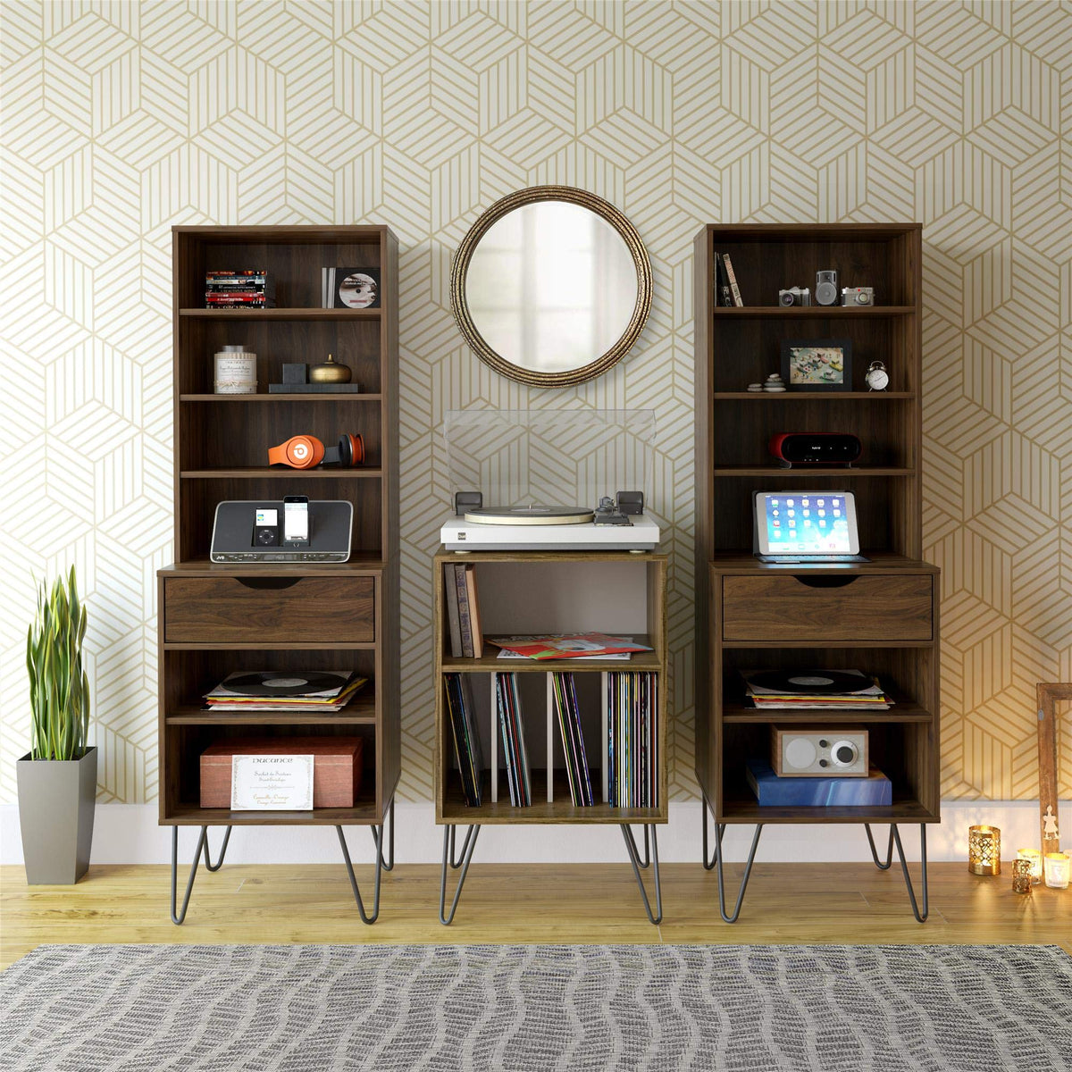 Ameriwood Harmony Turntable Stand, Wood Look Brown, 53 x 46 x 87cm W x D x H