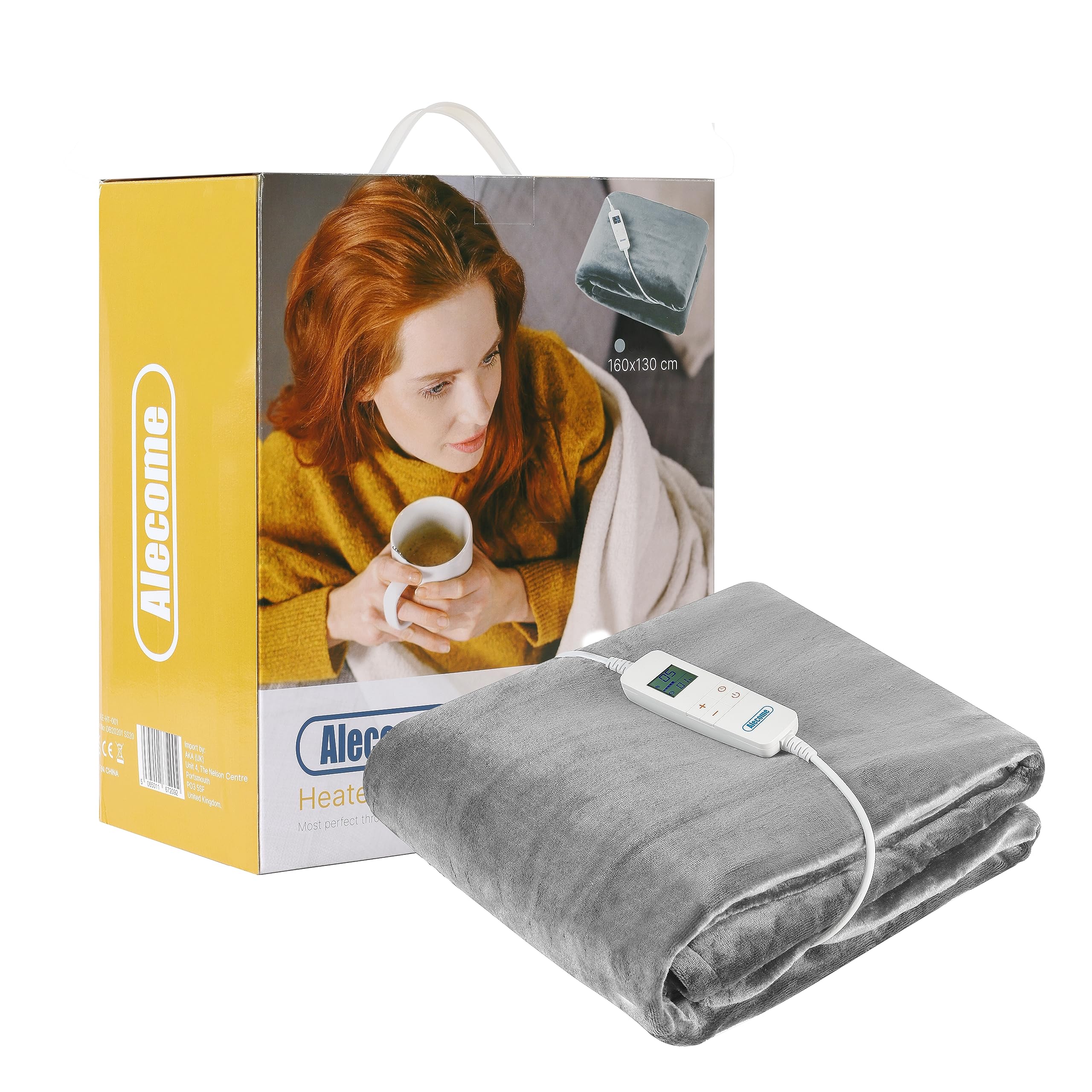Jolof Store Electric Heated Throw Blanket – 10 Heat Settings – Silver Grey
