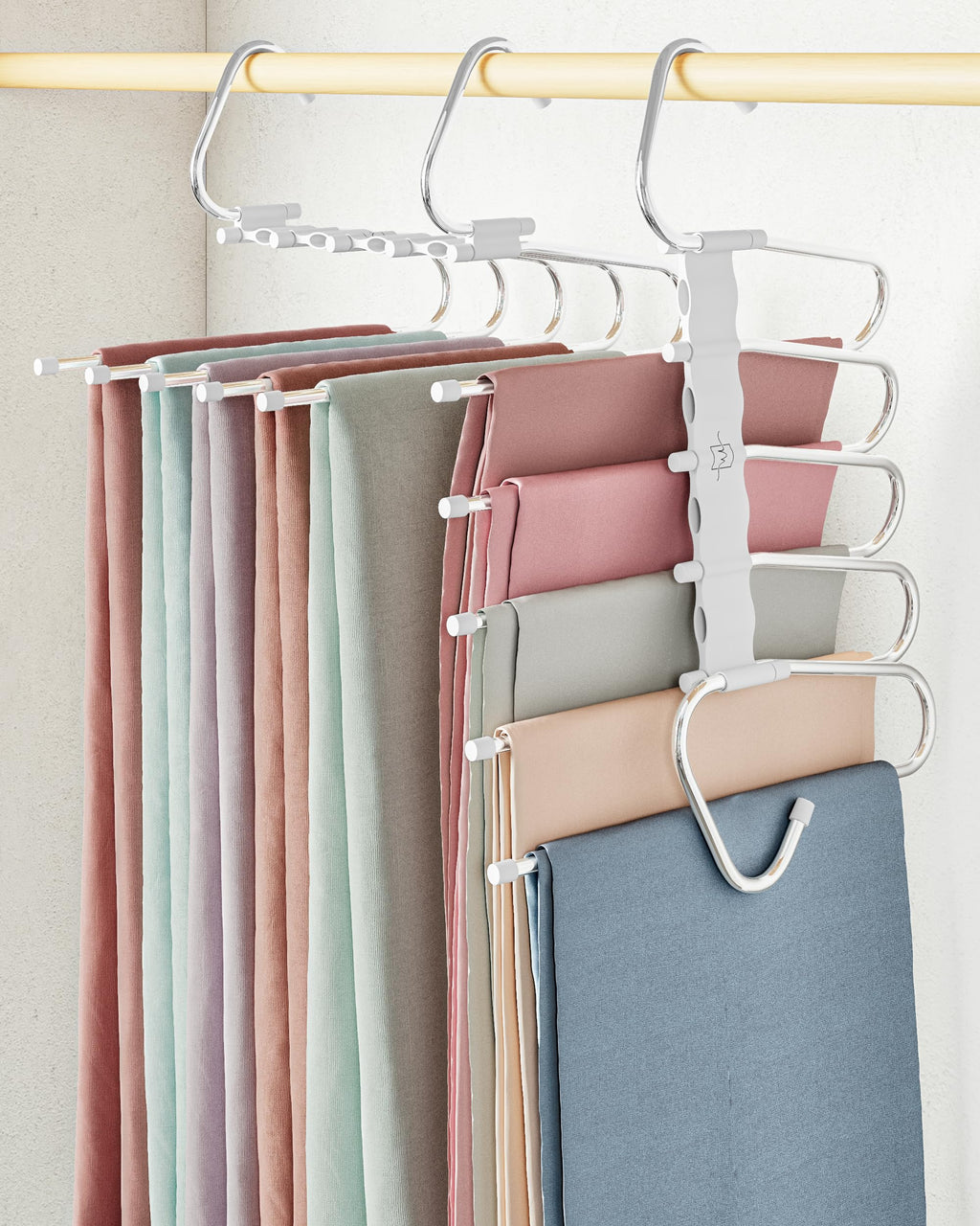 MORALVE Trousers Hangers Space Saving - 2 Pack - Non-Slip Multi-Layer Space Saving Hangers - Multifunctional Clothing Rack for Closet Storage - image 1