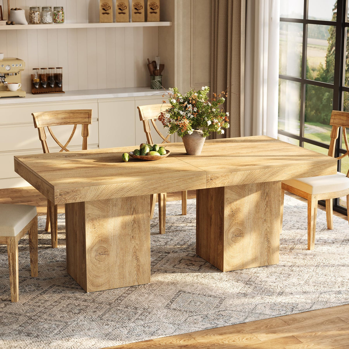 Tribesigns Square Dining Table for 4, 100 cm Farmhouse Small Kitchen Dinner Table with Sturdy Pedestal Base - image 5