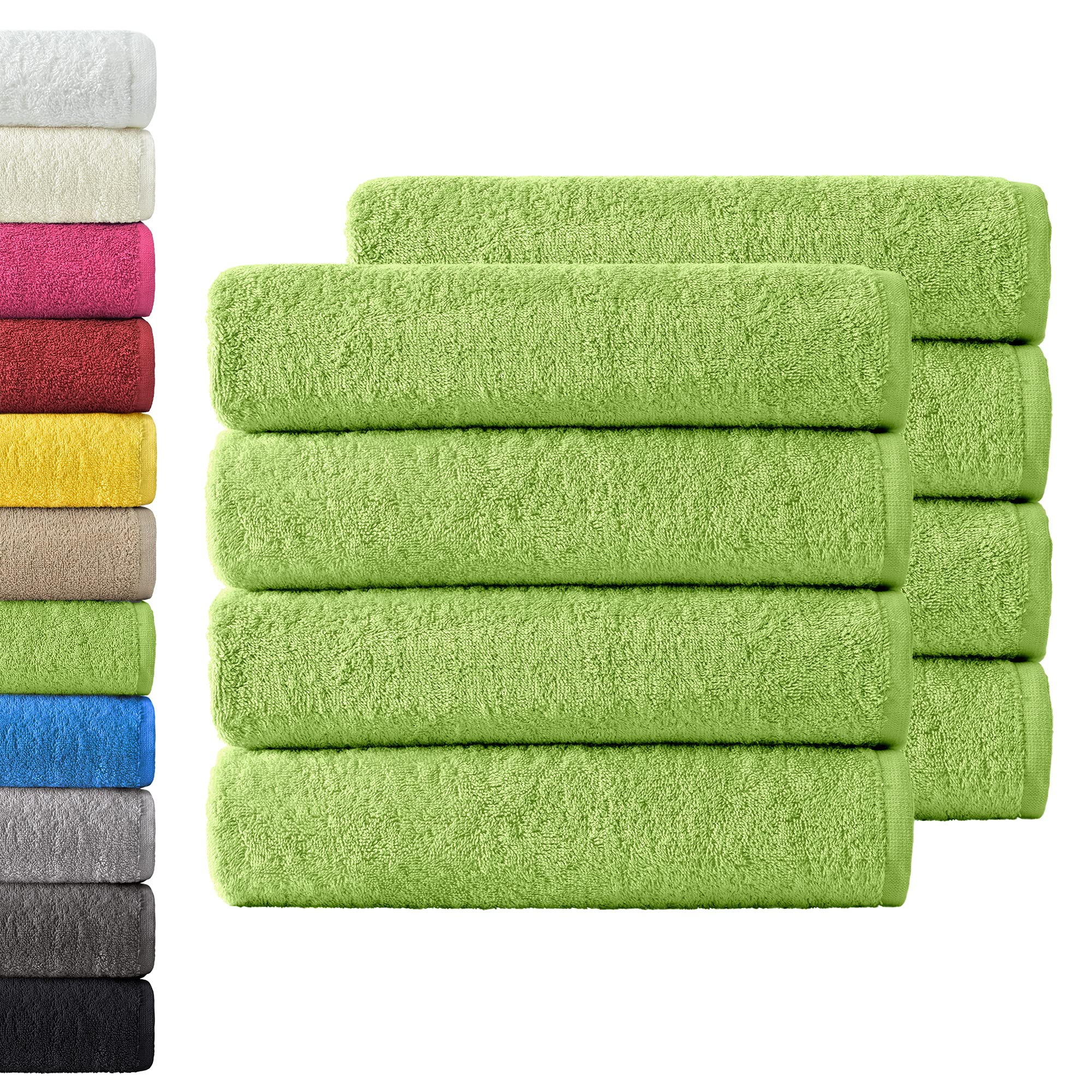 NatureMark 100% Cotton Hand Towels - Apple Green - Pack of 8 (50x100cm)