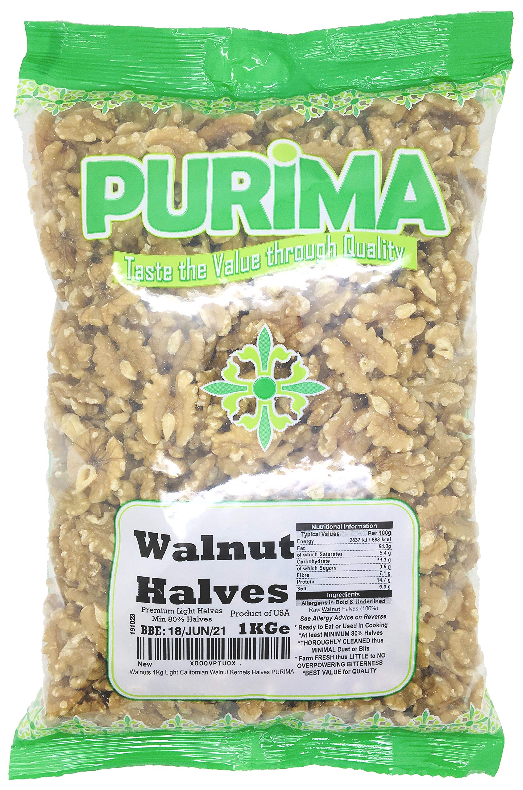 Purima Californian Raw Walnut Halves – Extra Light Natural Bulk 1kg