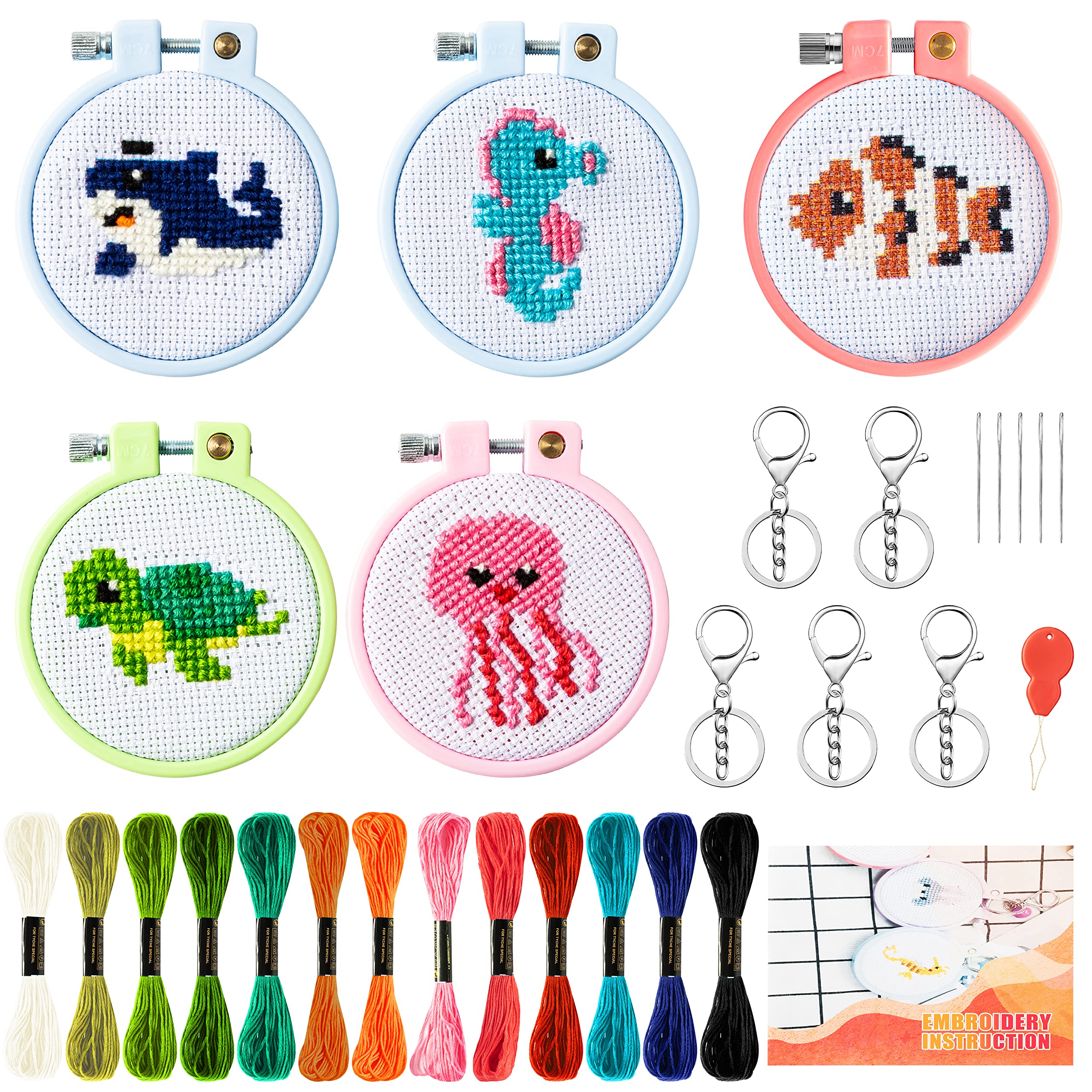 WATINC Kids Cross Stitch Kit – Beginner Sea Animal Embroidery Set