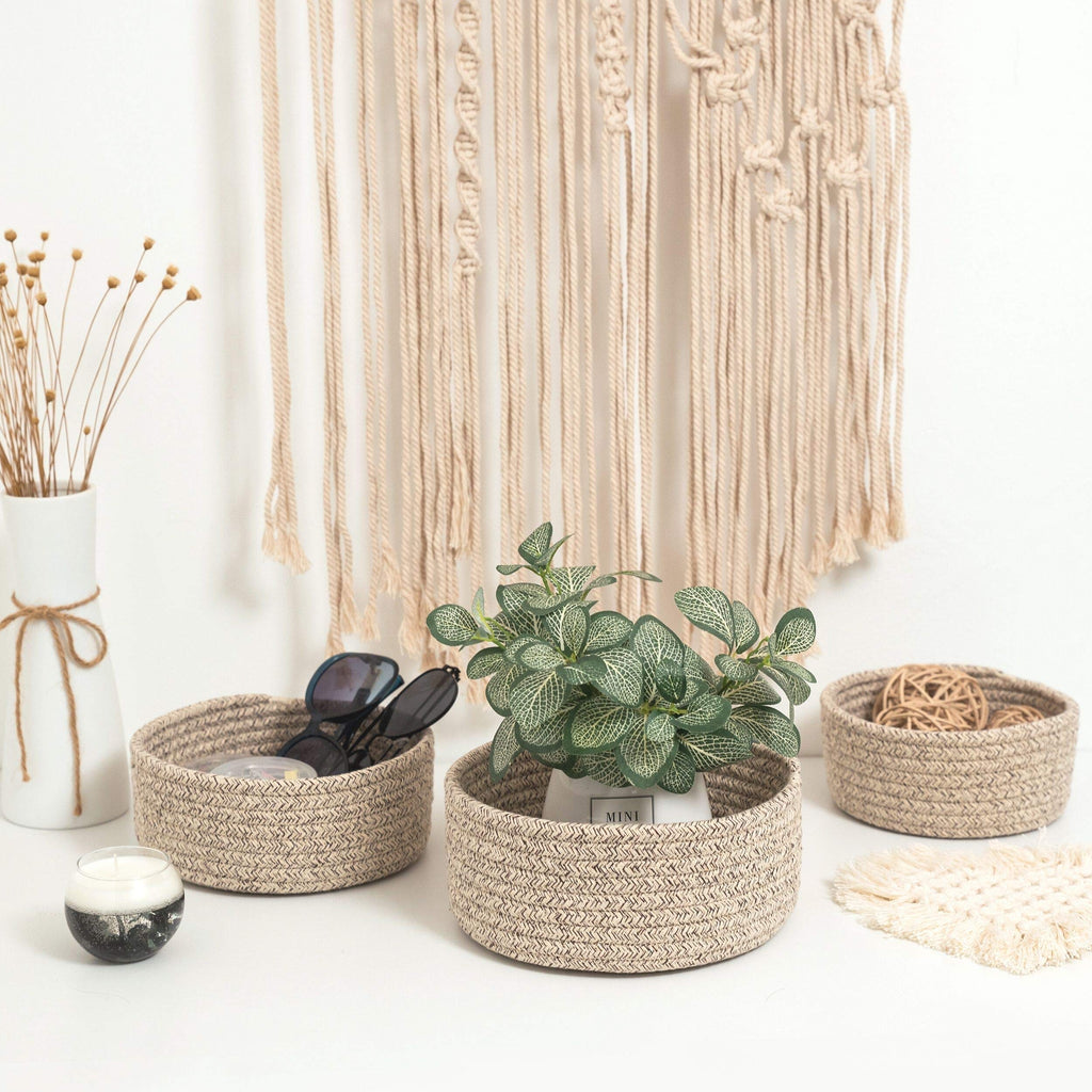 MINTWOOD Design Set of 3 Cotton Rope Nesting Bowls, Small Catch All Basket, Cute Closet Baskets and Bins for Shelves - image 4