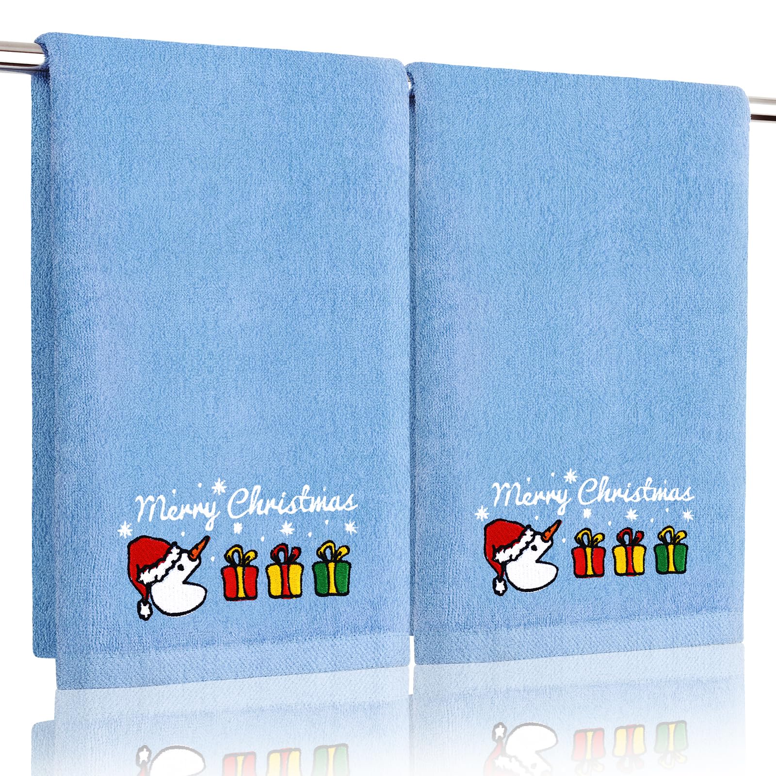Snowman Christmas Hand Towels | 100% Cotton Blue Set of 2