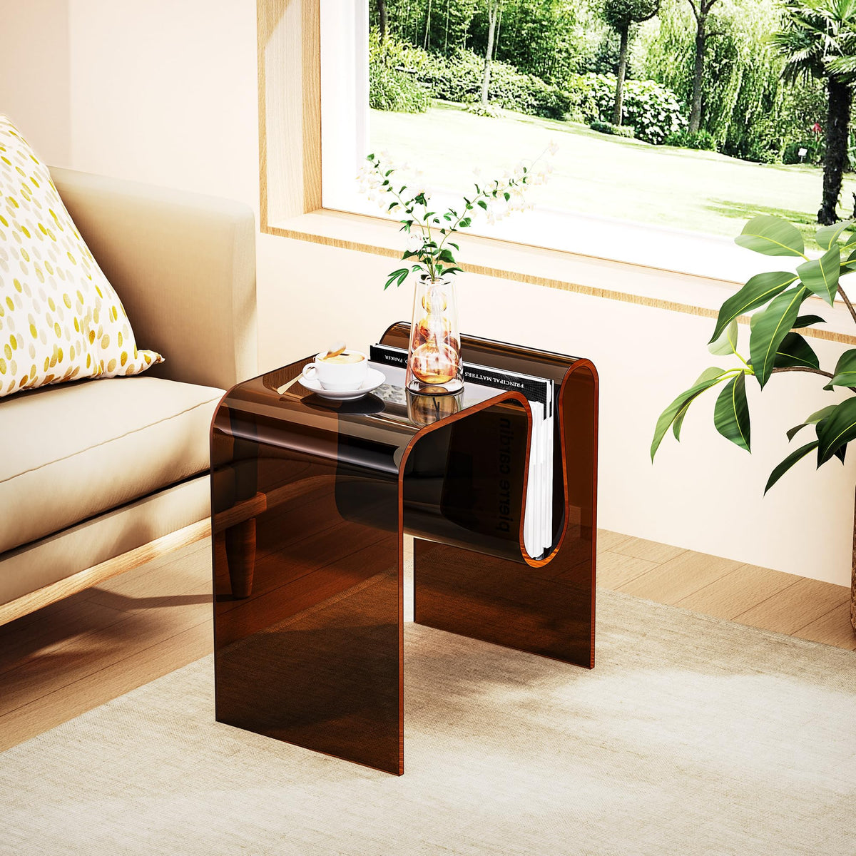 solaround Acrylic Side Table, Wavy Design Decor, 45 x 30 x 45 cm, Dark Brown - image 4