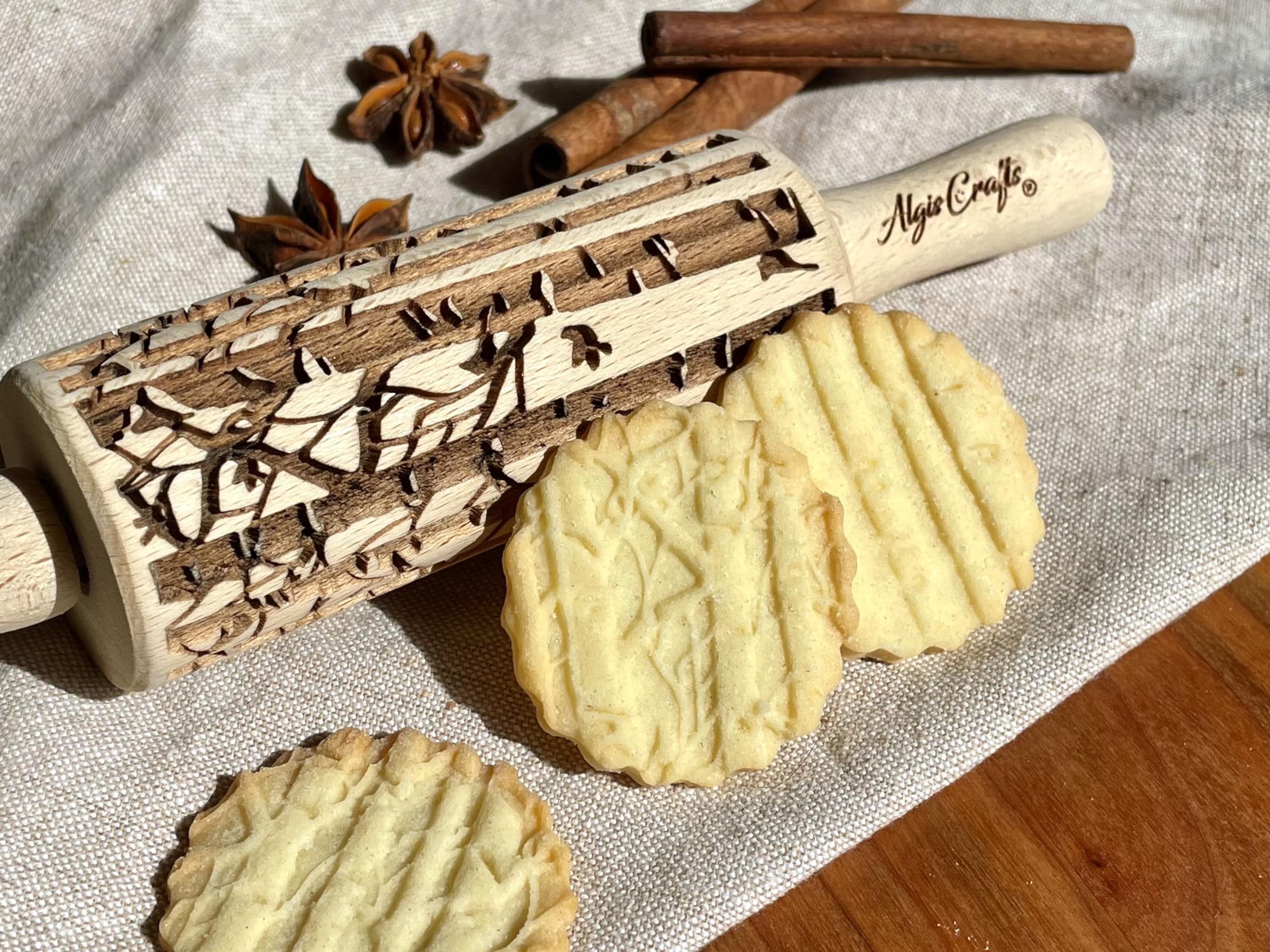 3-Piece Mini Embossed Rolling Pin Set – Laser Cut Beech Wood