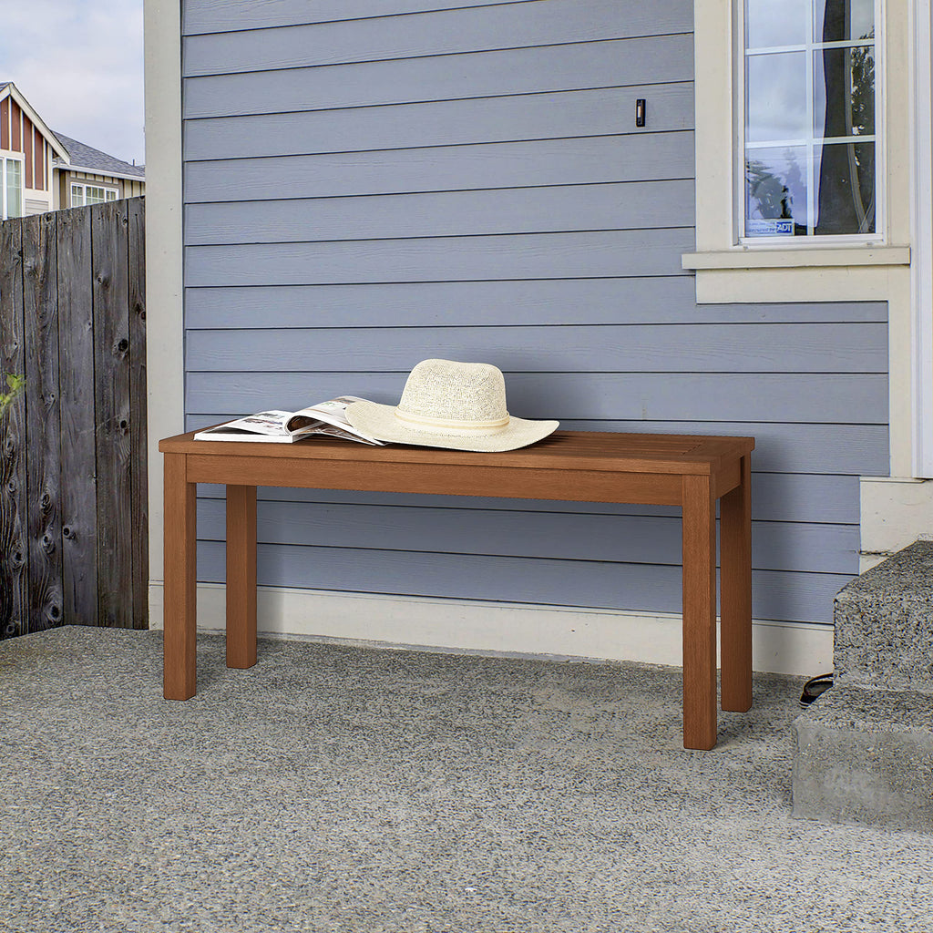 Furinno Hardwood Backless Garden Bench | Meranti Wood with Teak Oil
