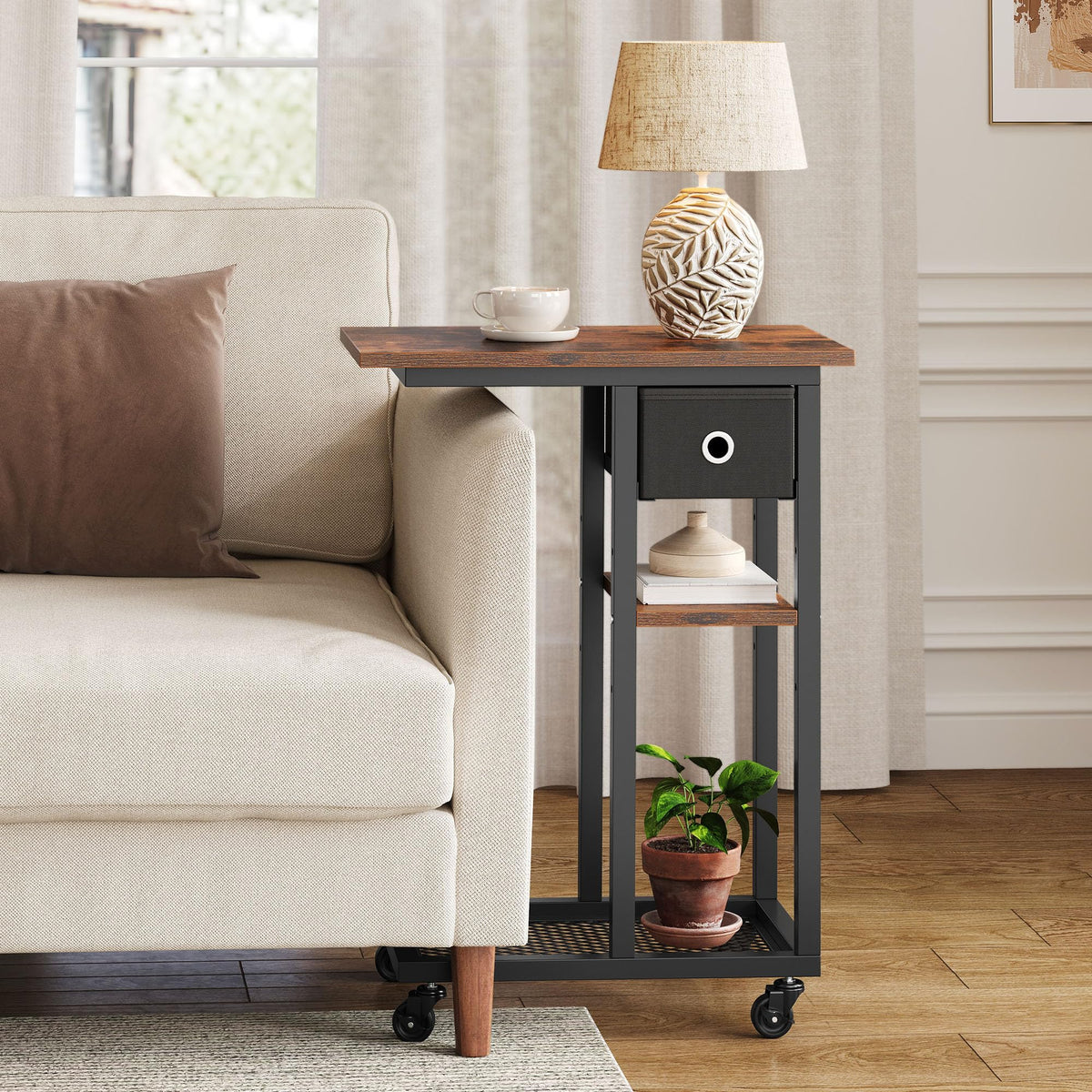 YITAHOME 2PCS Bedside Table, C-Shaped Side Table with Drawer and Wheels - image 3