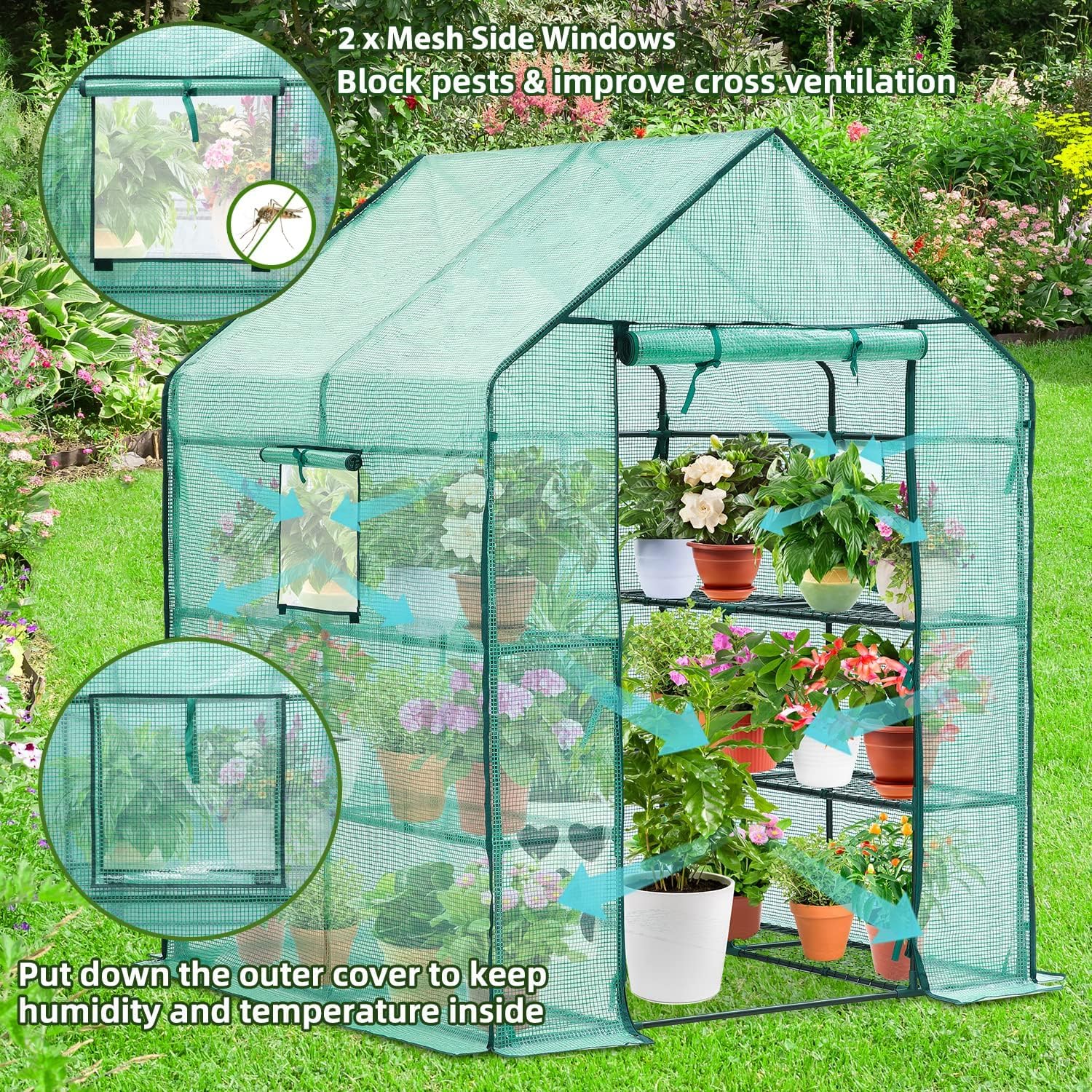 Ohuhu Walk-in Greenhouse – 3 Tiers 12 Shelves Heavy Duty Growhouse