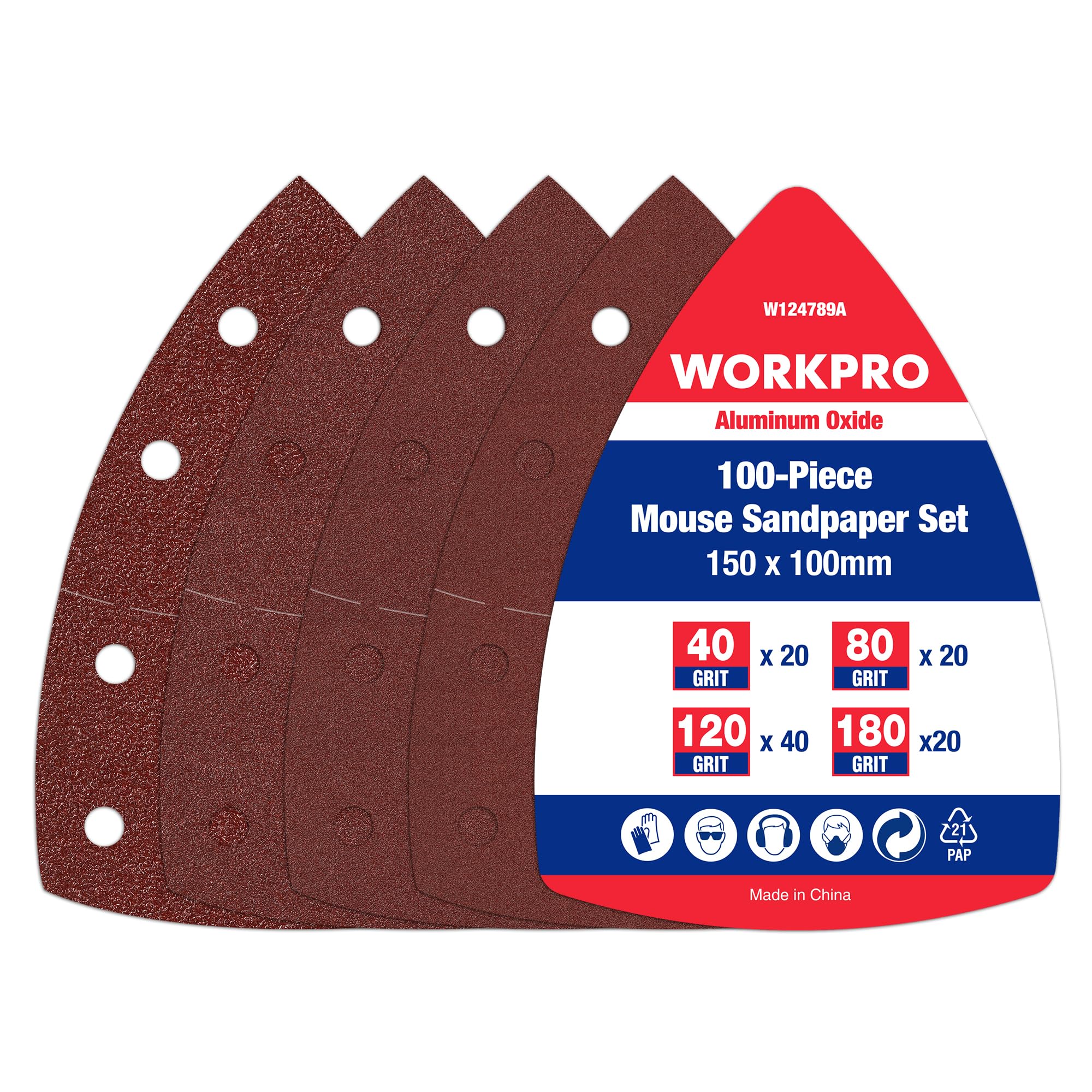WORKPRO 100-Piece Mouse Sanding Sheets - 40/80/120/180 Grit Sandpaper