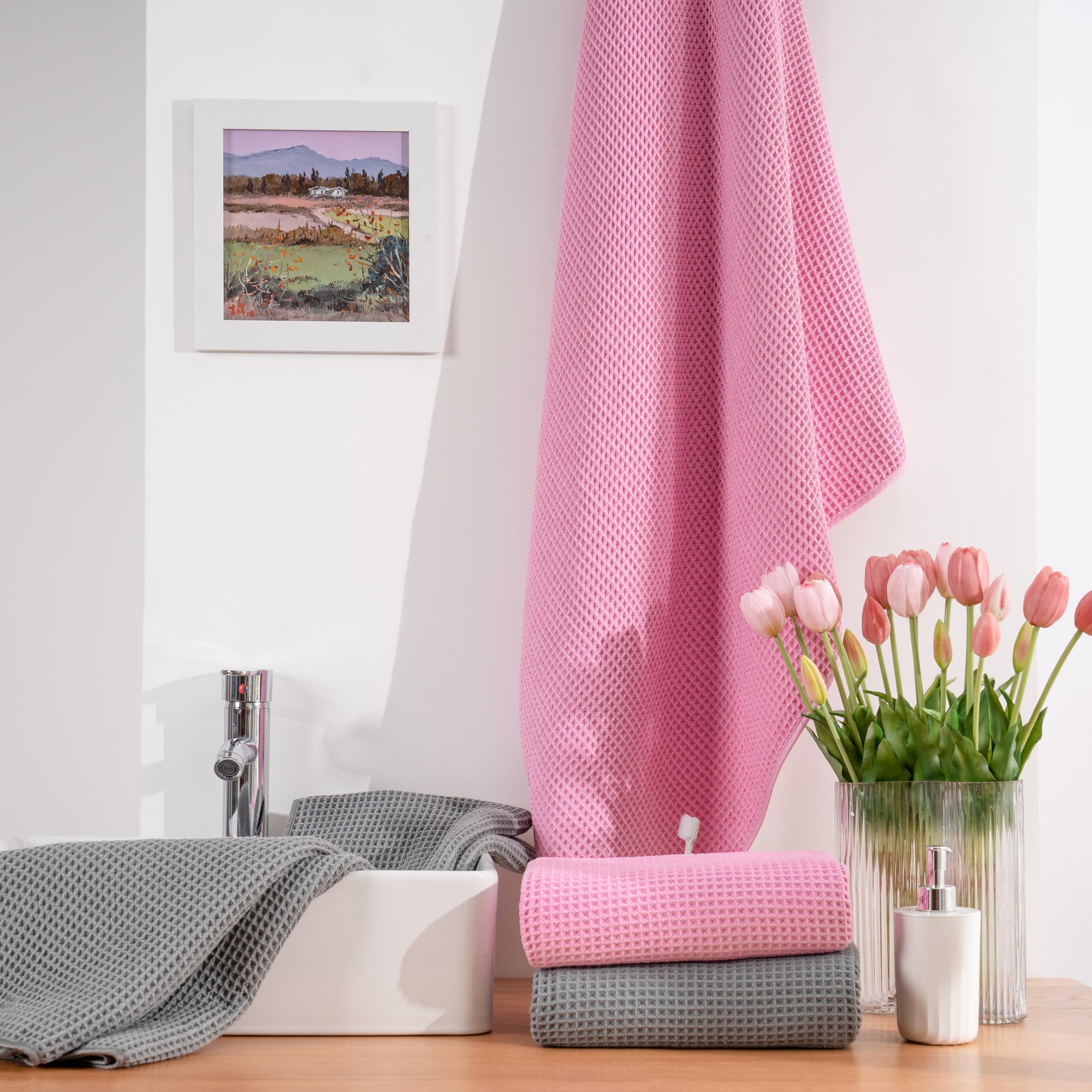 Polyte Microfibre Bath Towels | Oversize Waffle Weave Quick Dry | 4 Pack