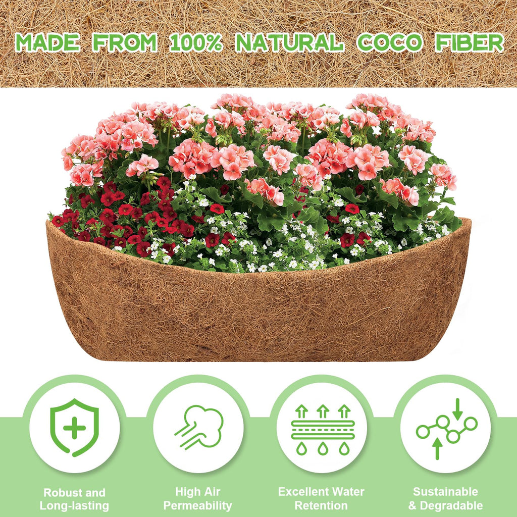Riare 30-Inch Trough Coco Coir Liners | 4-Pack Natural Fiber Planter Inserts