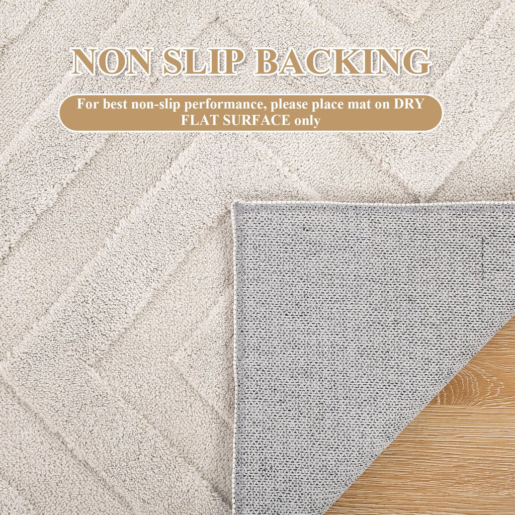 Enyhom Machine Washable Geometric Area Rug | Non-Slip Cream Carpet