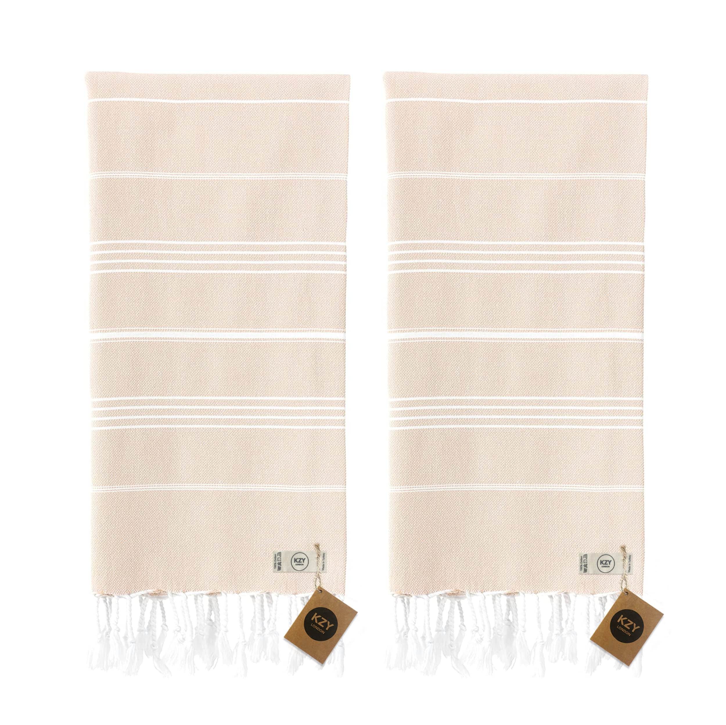 KZY LONDON Turkish Beach Towel 2 Pack – 100% Organic Cotton Quick Dry