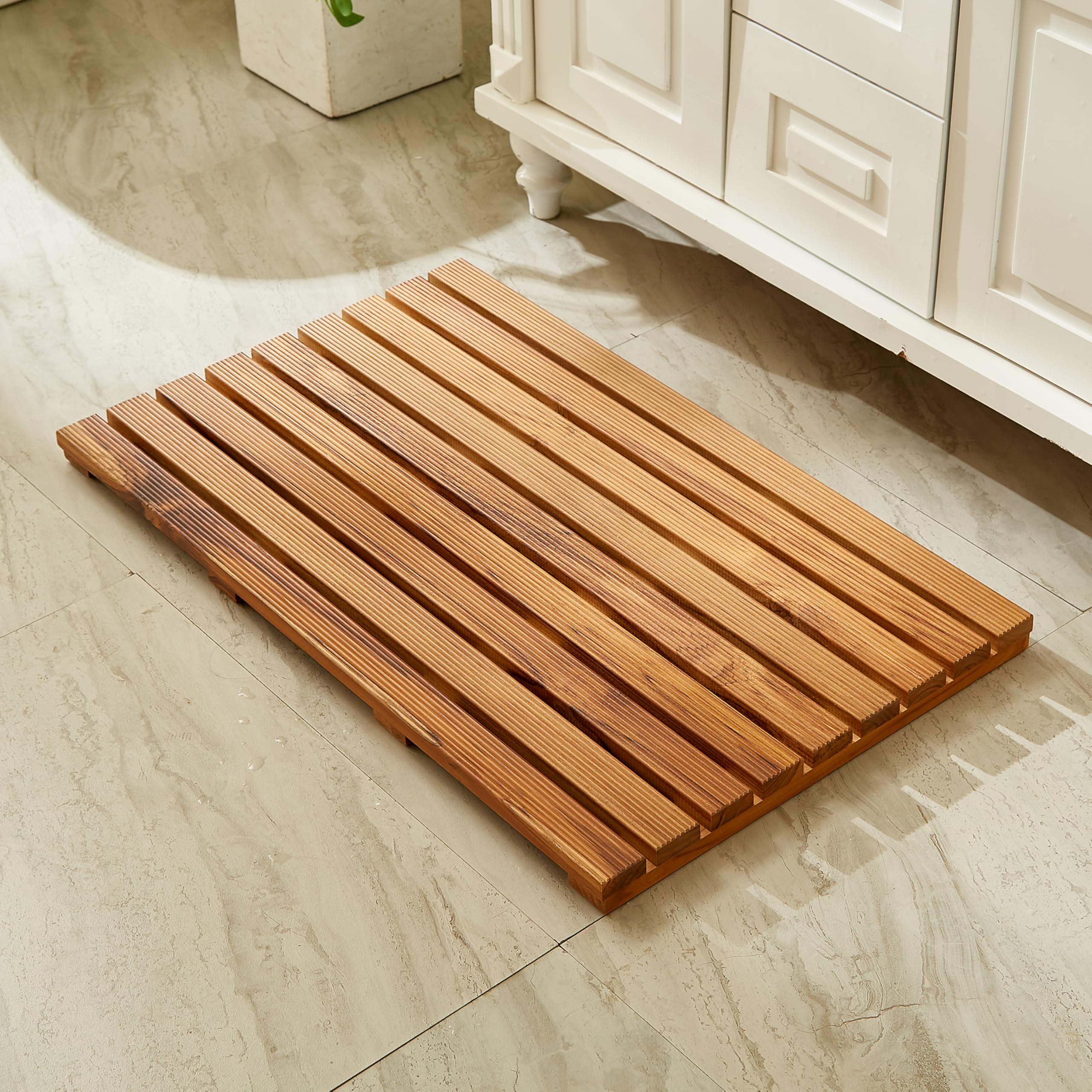 Organizedlife Teak Wood Bath Mat – Large 80x50cm Non-Slip Shower Mat