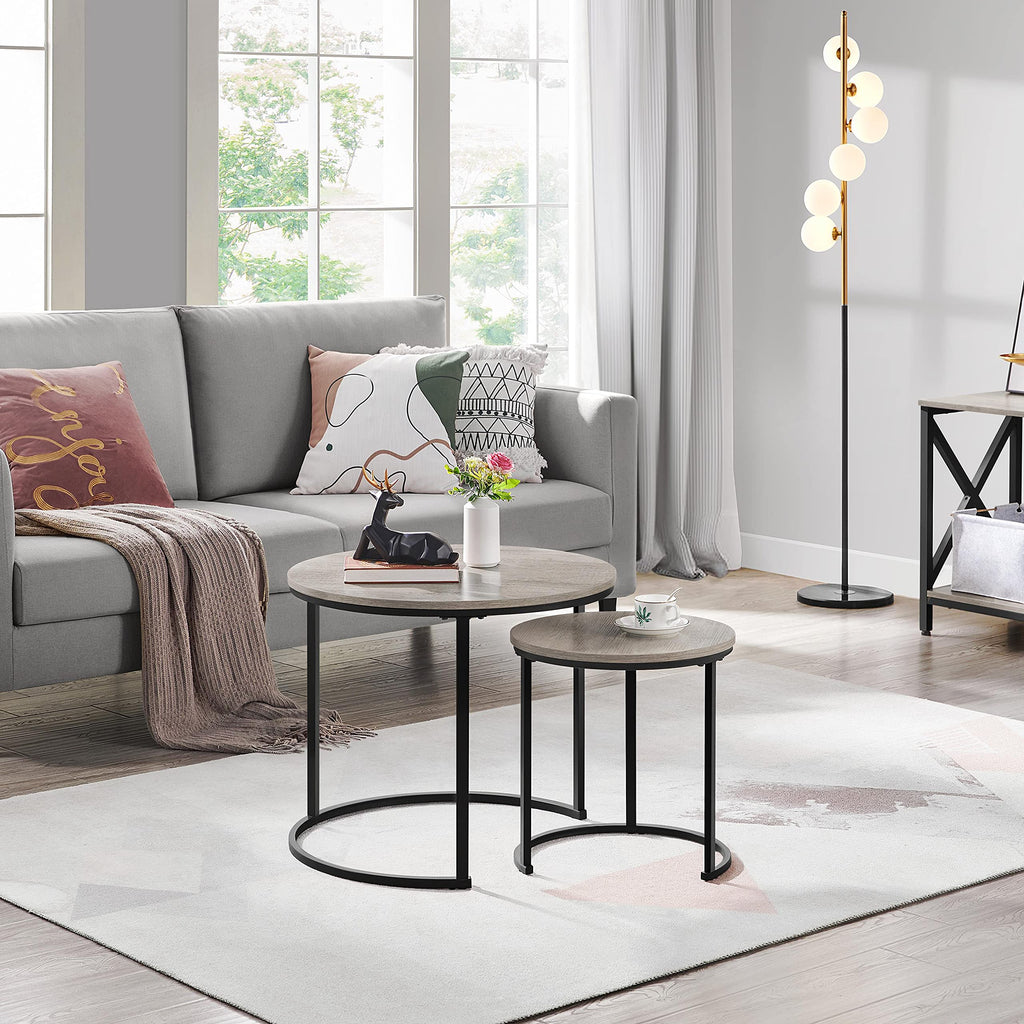 Yaheetech Round Nesting Coffee Tables Set of 2, Grey Wood Effect - image 2