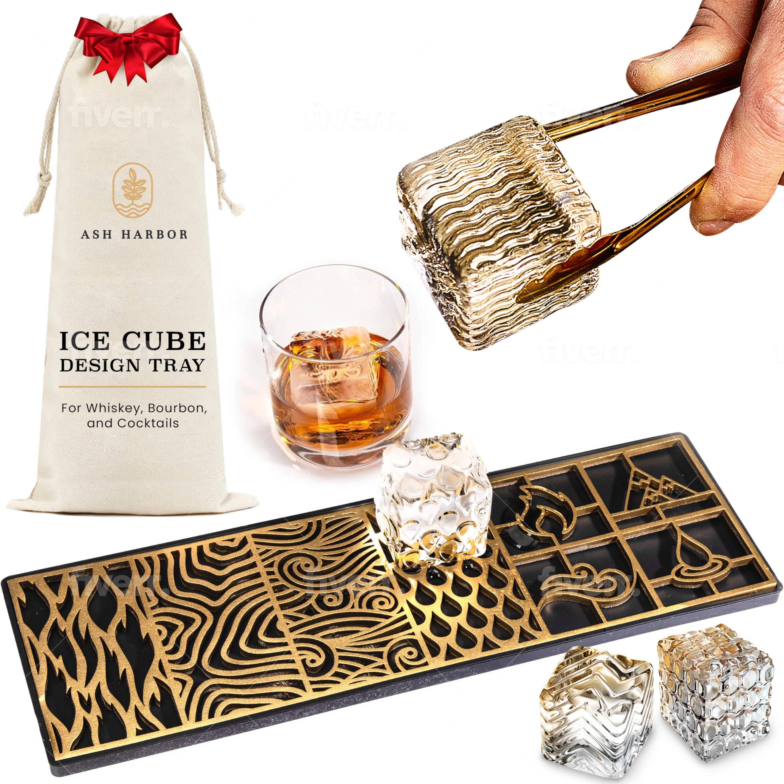 Ash Harbor Ice Designer Tray – Aluminum Whiskey Ice Cube Stamp Mold