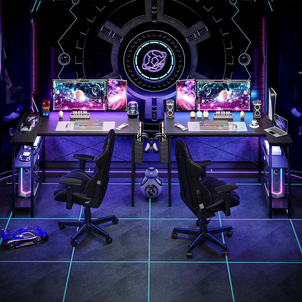 BEXEVUE L-Shaped Gaming Desk – 120x70cm Computer Table with Shelves