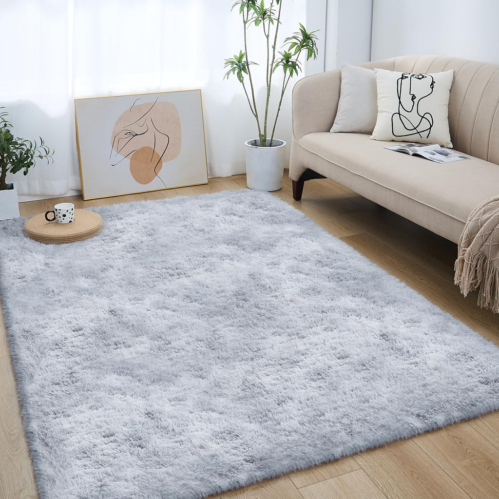 Lommegy Fluffy Grey Area Rug – 160x230cm Non-Slip Shaggy Carpet