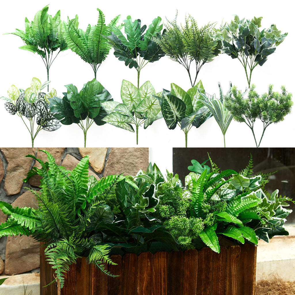 Party Joy 14 Pcs Artificial Outdoor Plants | UV Resistant Fake Bushes