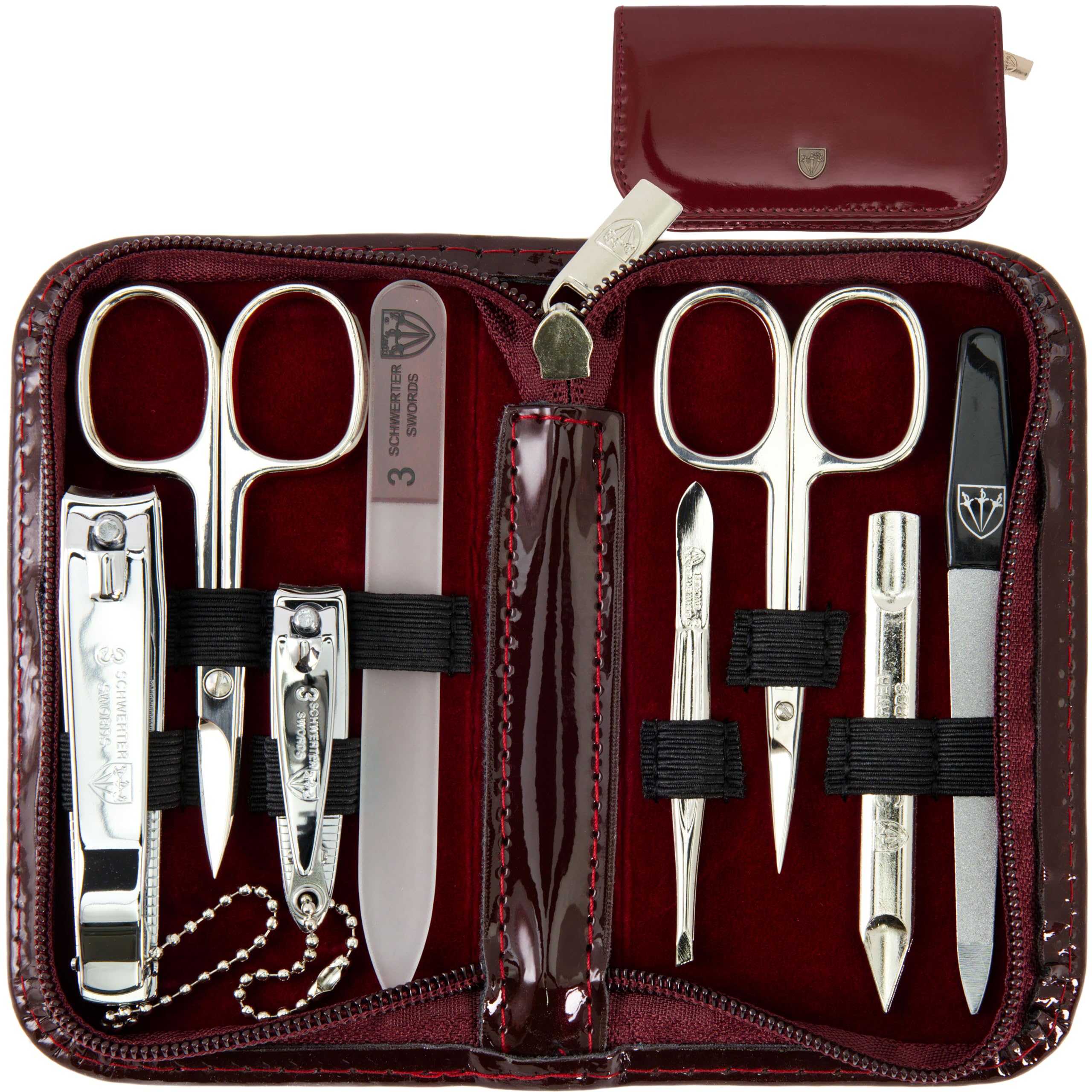 3 Swords Germany 8-Piece Manicure Pedicure Kit | Burgundy Leather Case