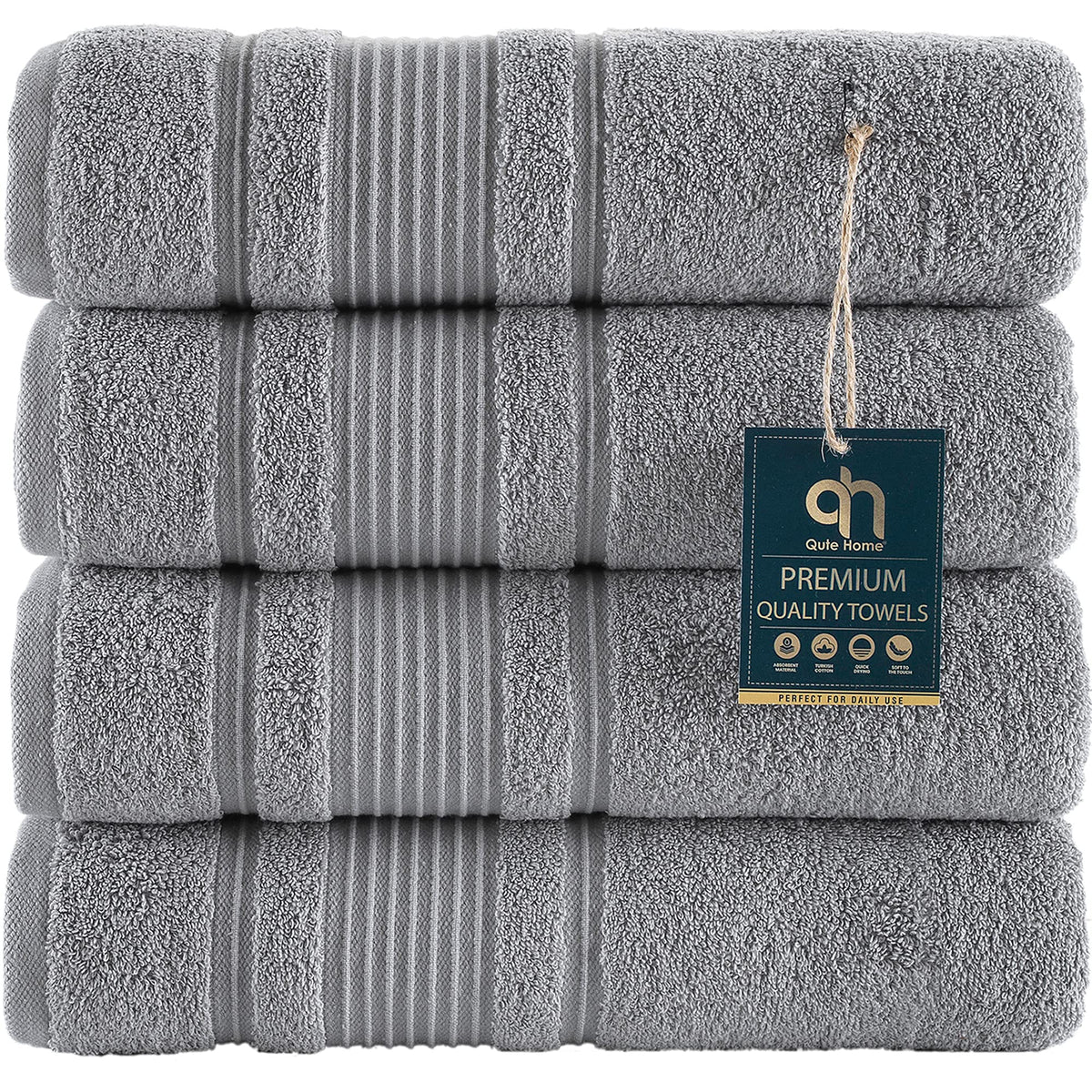 Qute Home 4-Piece Bath Towels Set, 100% Turkish Cotton Premium Quality Towels for Bathroom - image 1