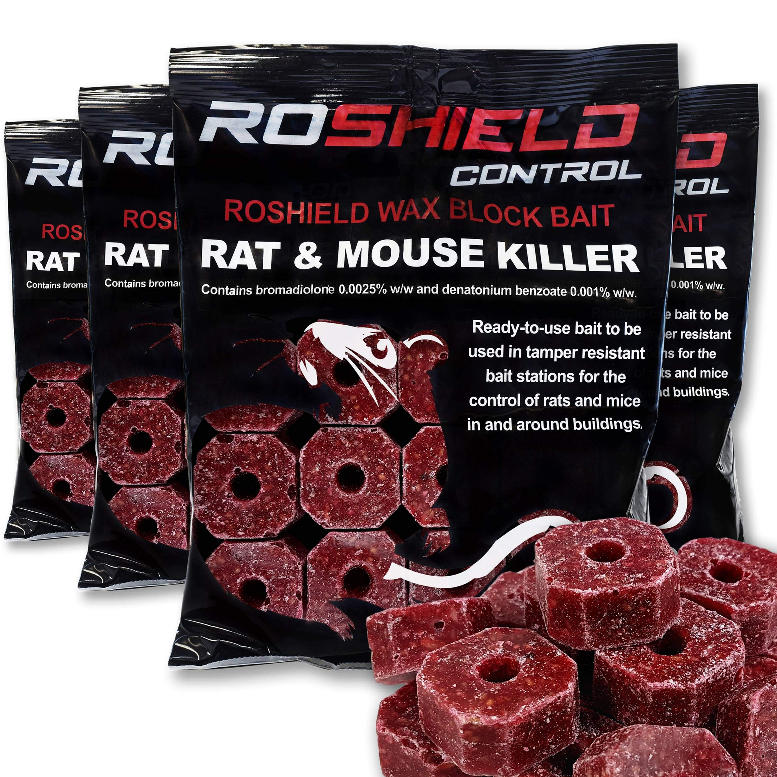 Roshield Rat Killer Kit | 4 Tamper Proof Bait Boxes & 300g Wax Blocks