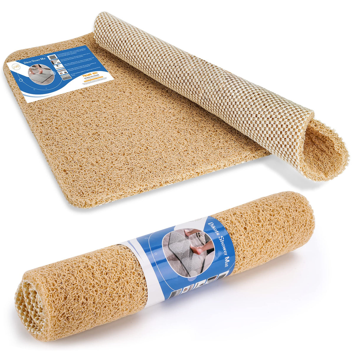 Dikots Soft Shower Mat non slip anti mould 60 x 40 cm - Beige Loofah style PVC Non slip mat for inside shower and wet places - image 1