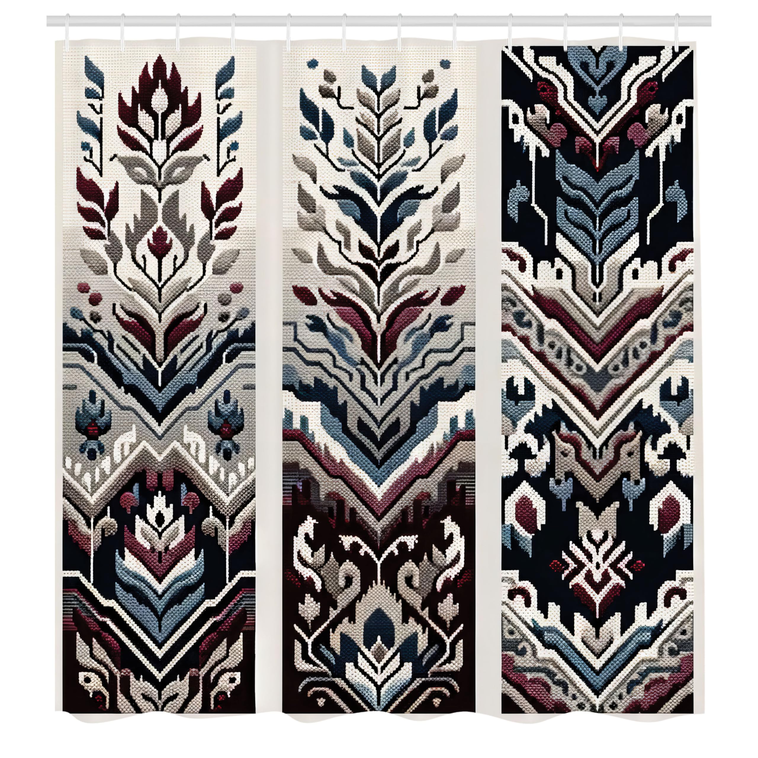 Abakuhaus Southwestern Fabric Shower Curtain | Waterproof Slate Blue & Ruby