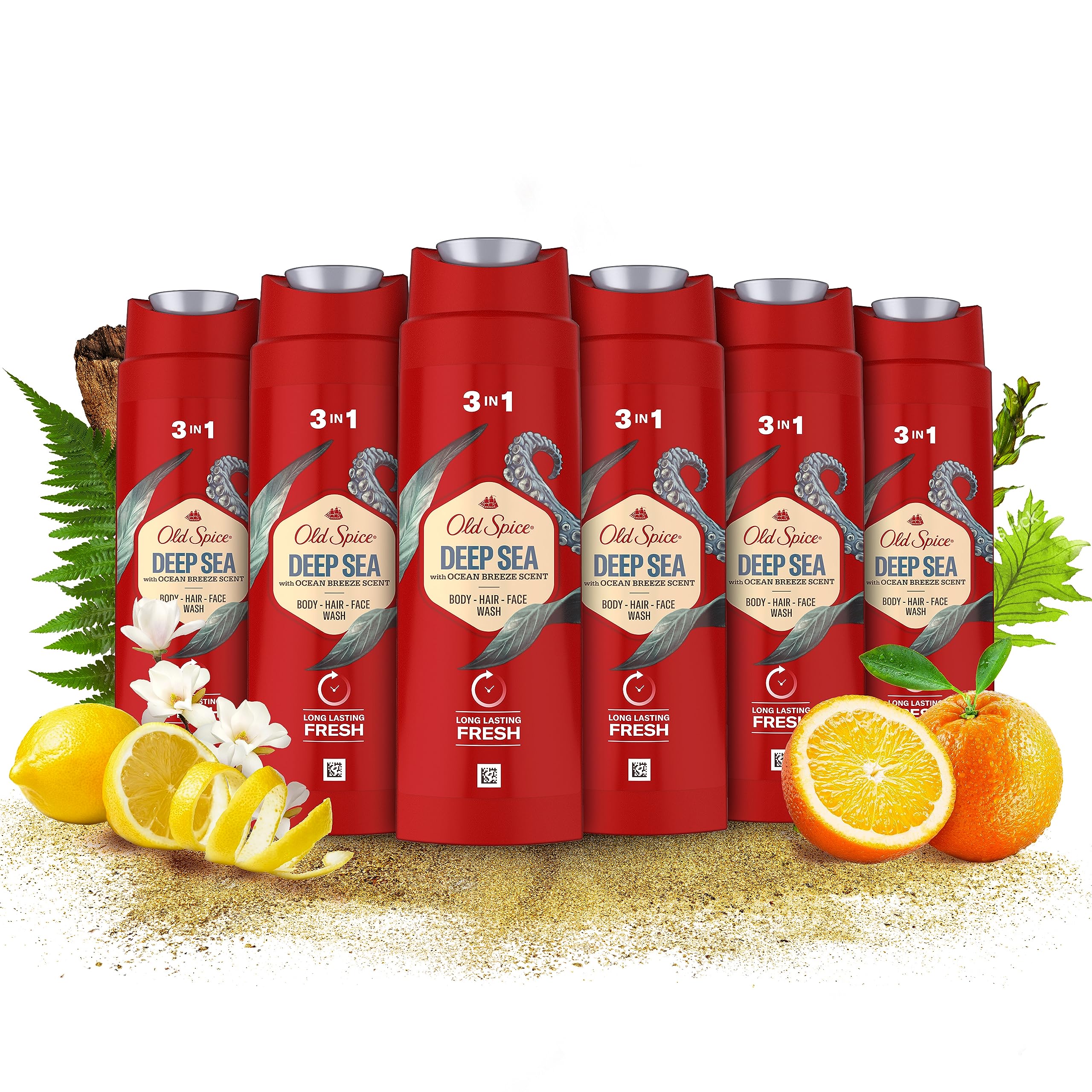 Old Spice Deep Sea 3-in-1 Men's Shower Gel & Shampoo, 250ml (Pack of 6)