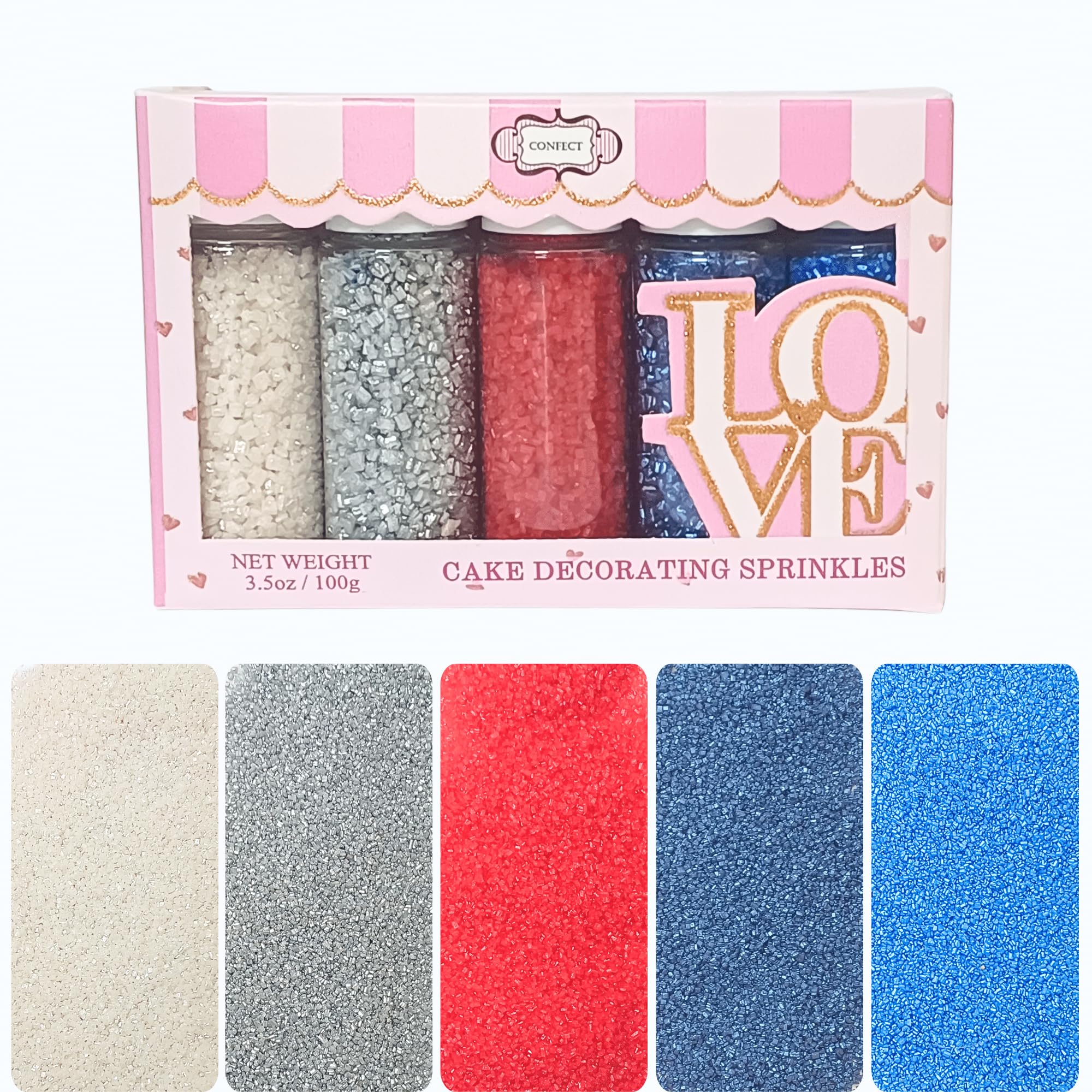 Confect Edible Christmas Sprinkles | Red, White & Blue Cake Decor (3.5 Oz)