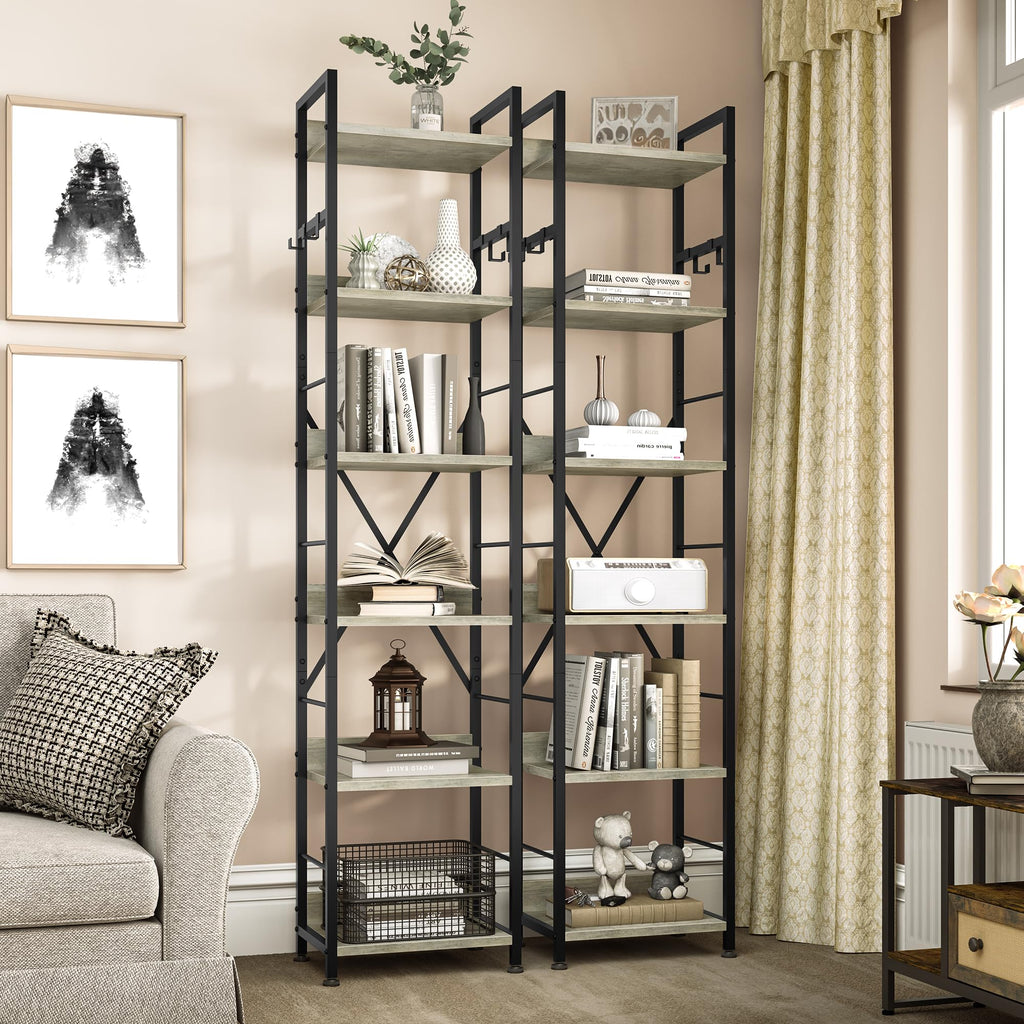 YITAHOME 6-Tier Industrial Bookcase | Tall Metal and Wood Storage Shelf