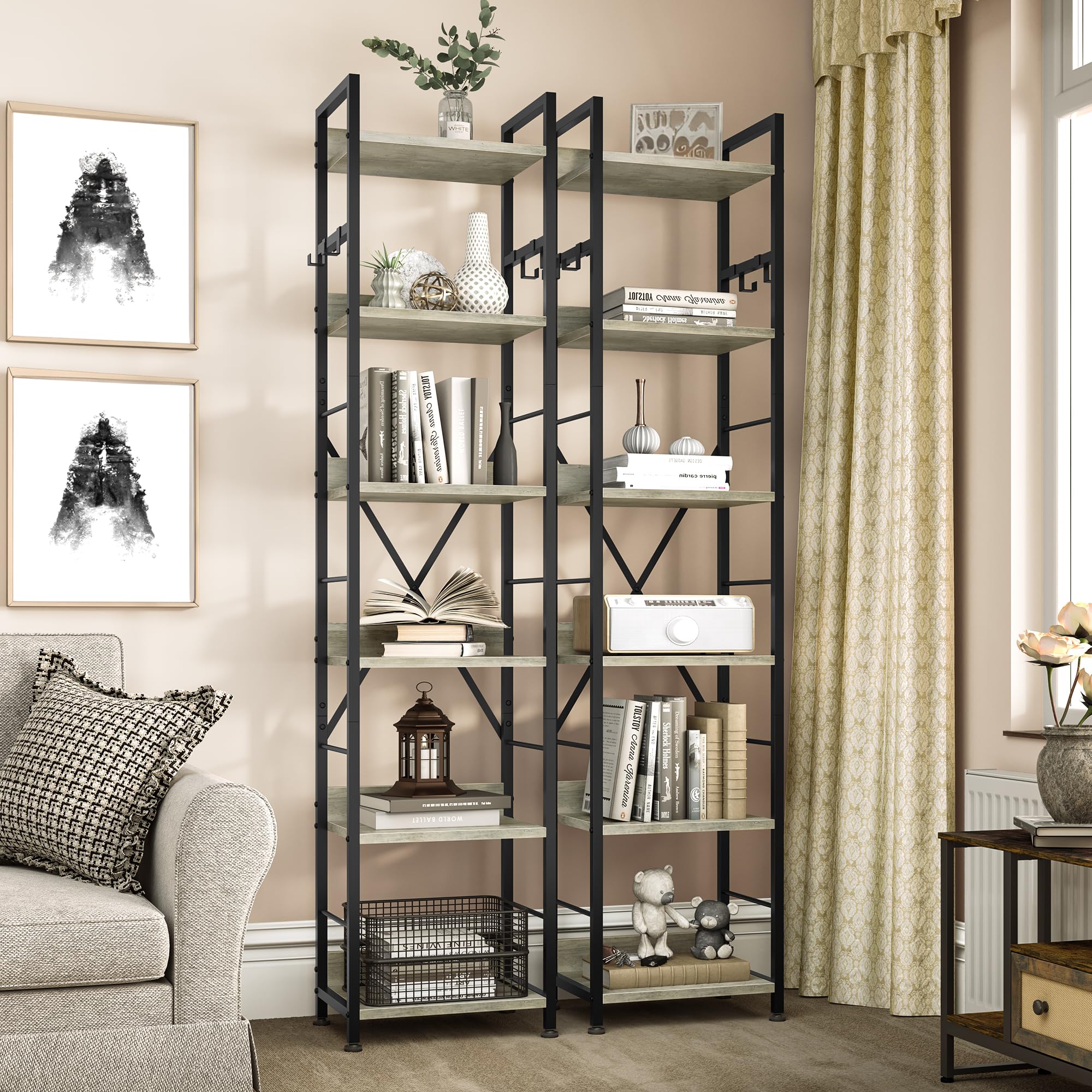 YITAHOME 6-Tier Industrial Bookcase | Tall Metal and Wood Storage Shelf