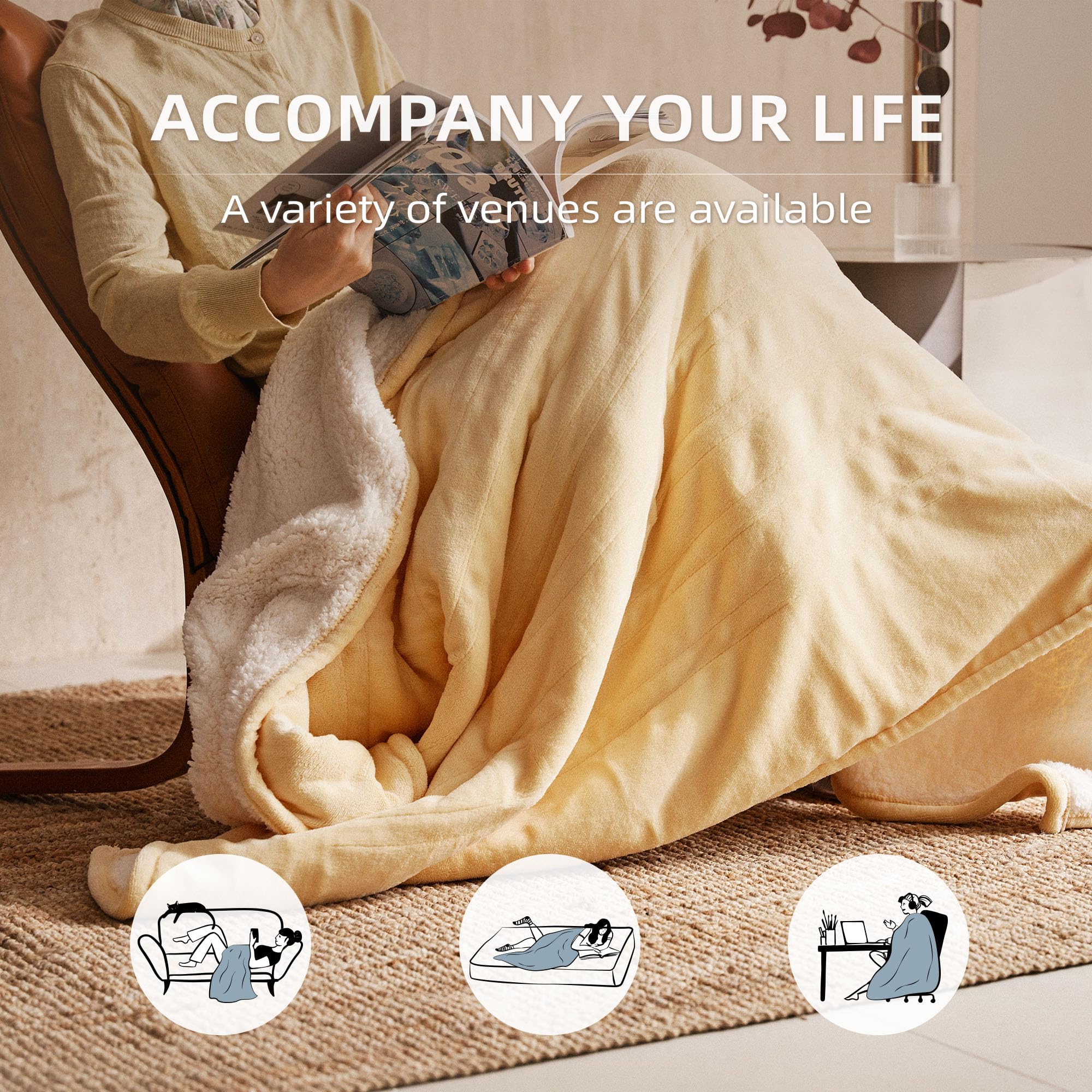 JET'S HOME Electric Blanket – 130x160cm Heated Throw with 6 Heat Settings