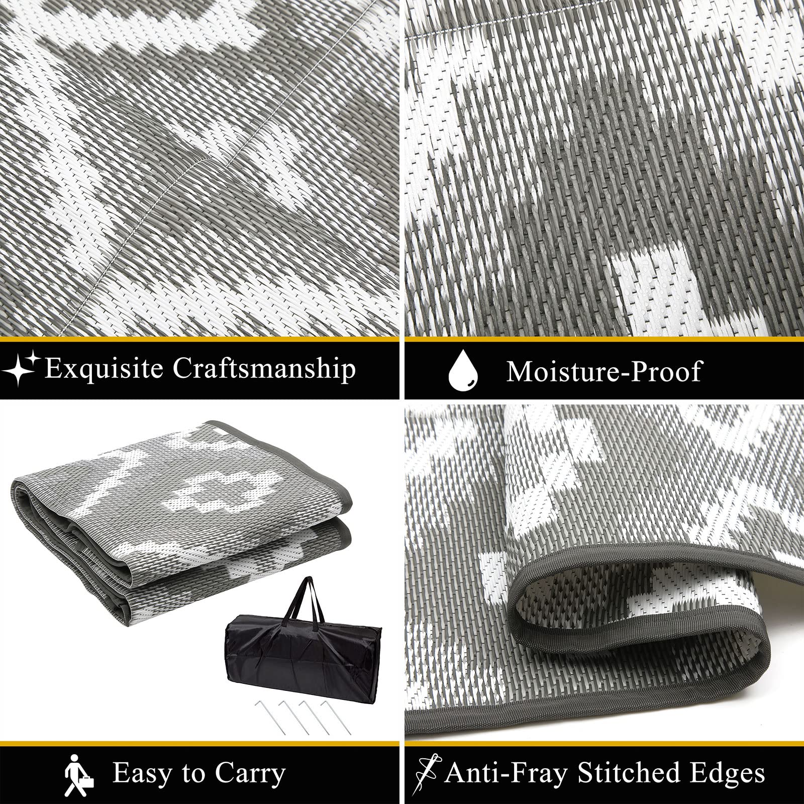 Enyhom Reversible Outdoor Rug | 180x270cm Waterproof Plastic Straw Patio Mat