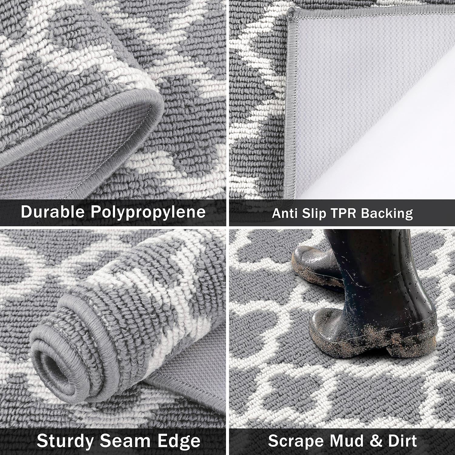 SHACOS Hallway Runner Rug – 60x300 cm Non-Slip Washable Grey Geometric