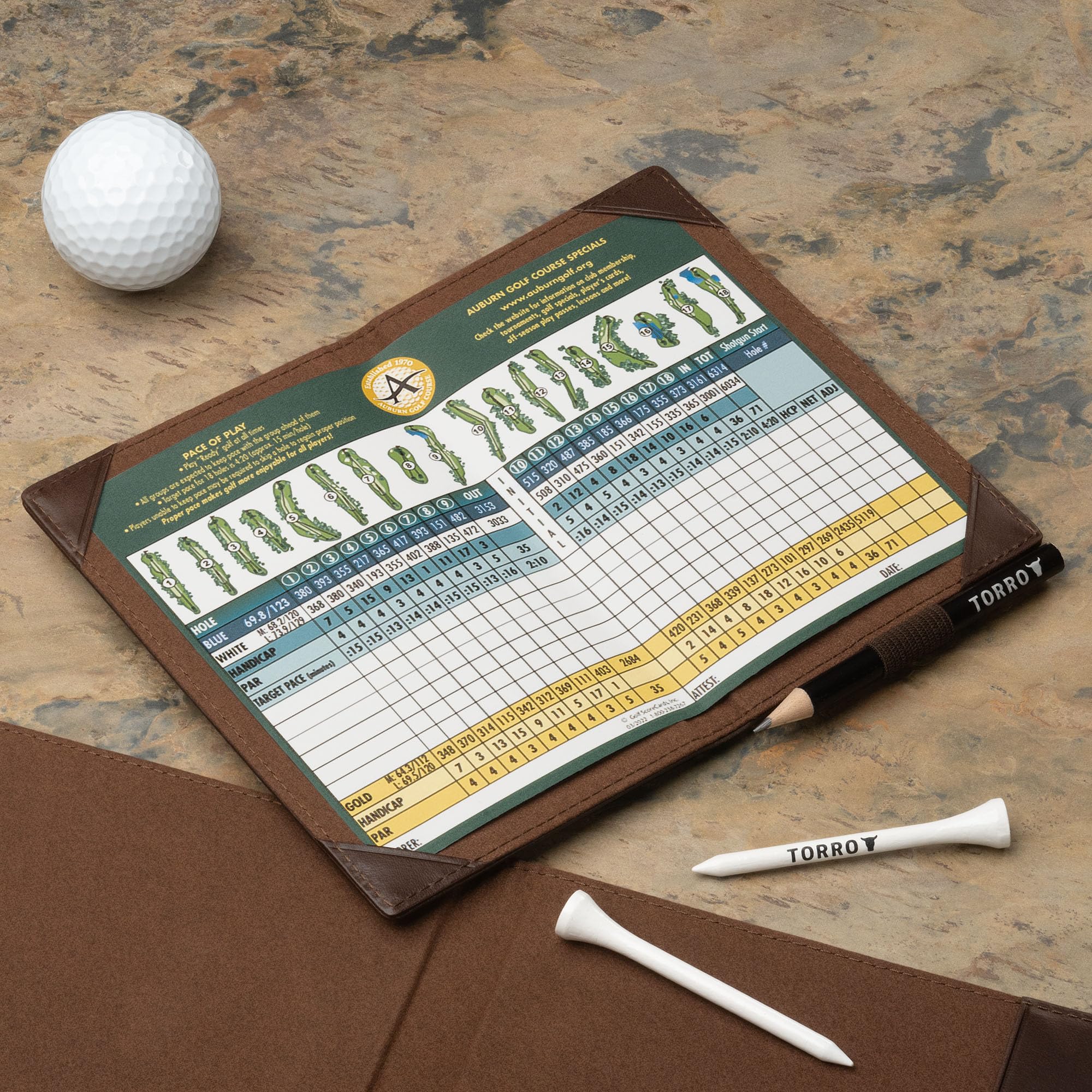 TORRO Genuine Leather Golf Scorecard and Yardage Book Holder – Dark Brown