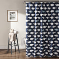 Lush Decor Whale Shower Curtain | Navy Blue Fabric Ocean Print, 72x72
