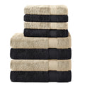Komfortec 8-Piece Cotton Towel Set | 4 Bath & 4 Hand Towels | Black/Beige