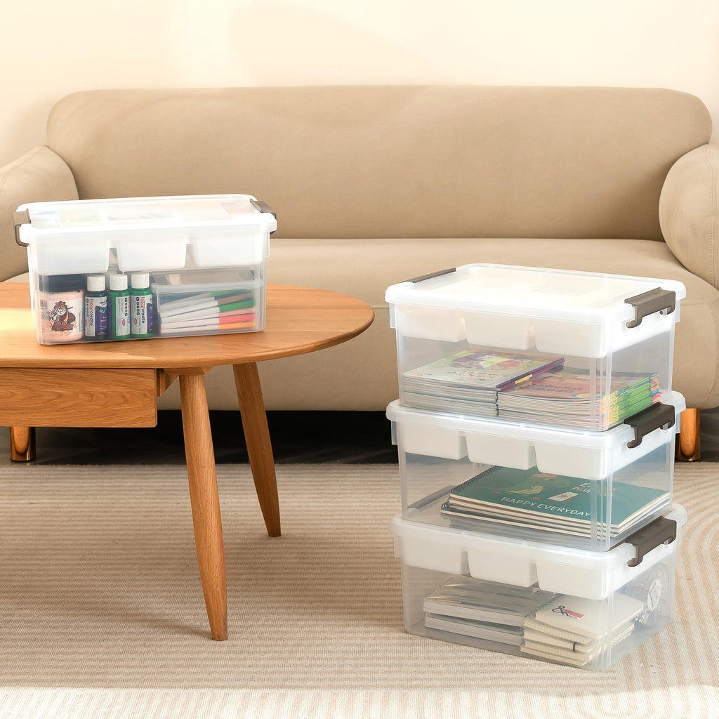 Citylife 16L Clear Plastic Storage Boxes with Removable Tray – 4 Pack